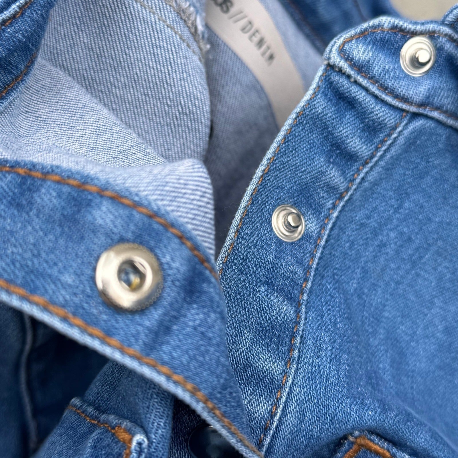 ASOS Denim Blue Snap Front Long Sleeve Western Mini Shirt Dress 14 Cowgirl Indie