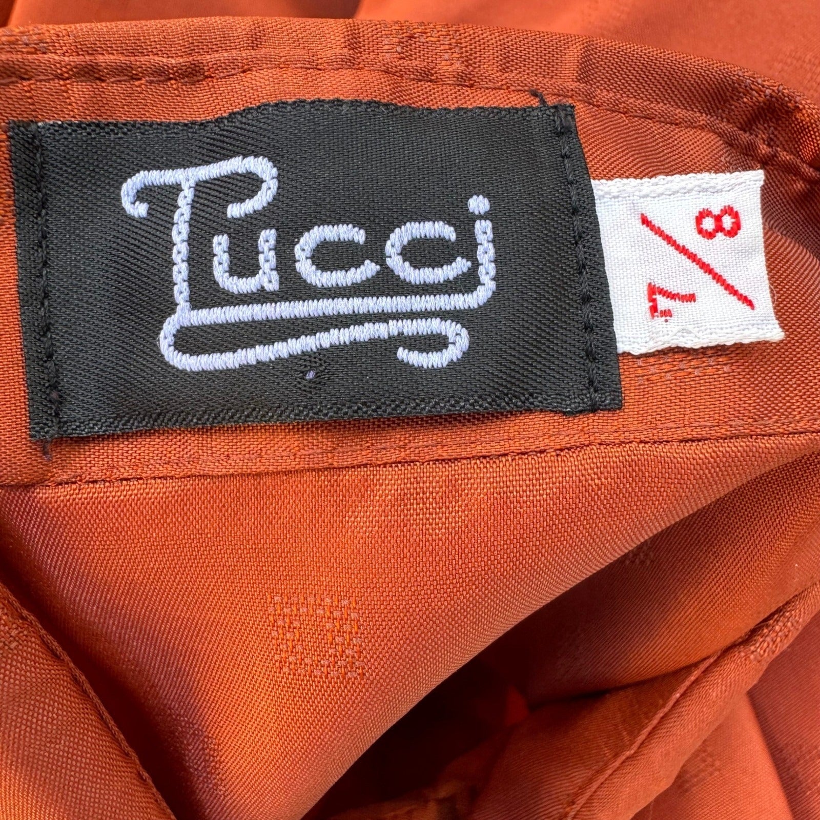 Tucci Vintage Burnt Orange Jacquard Peter Pan Collar Blouse Long Sleeve Top 7/8