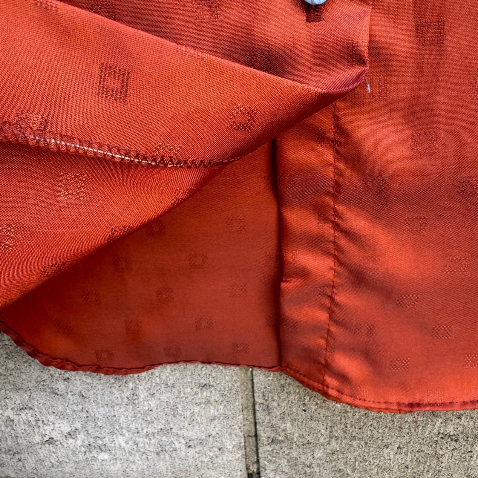 Tucci Vintage Burnt Orange Jacquard Peter Pan Collar Blouse Long Sleeve Top 7/8