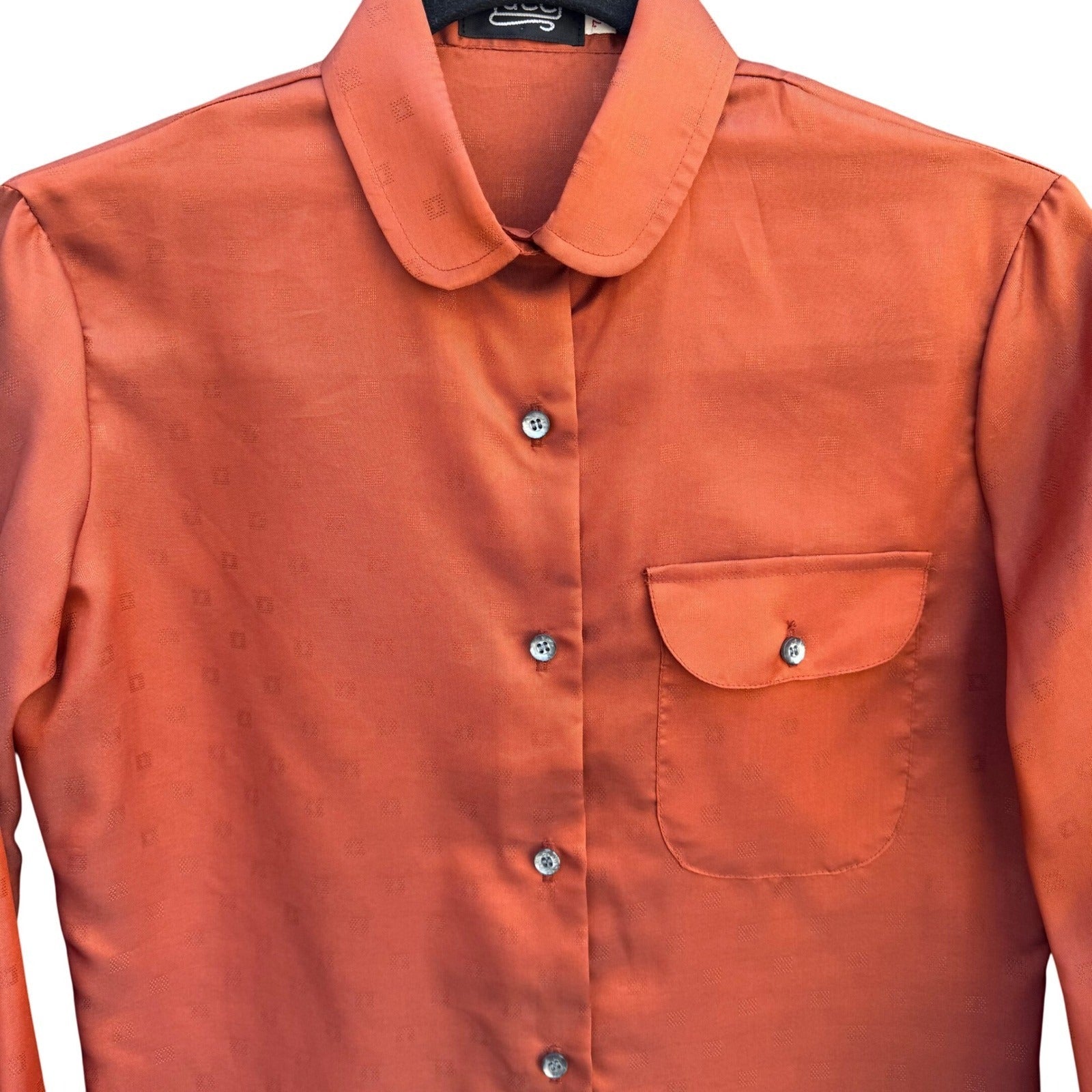 Tucci Vintage Burnt Orange Jacquard Peter Pan Collar Blouse Long Sleeve Top 7/8