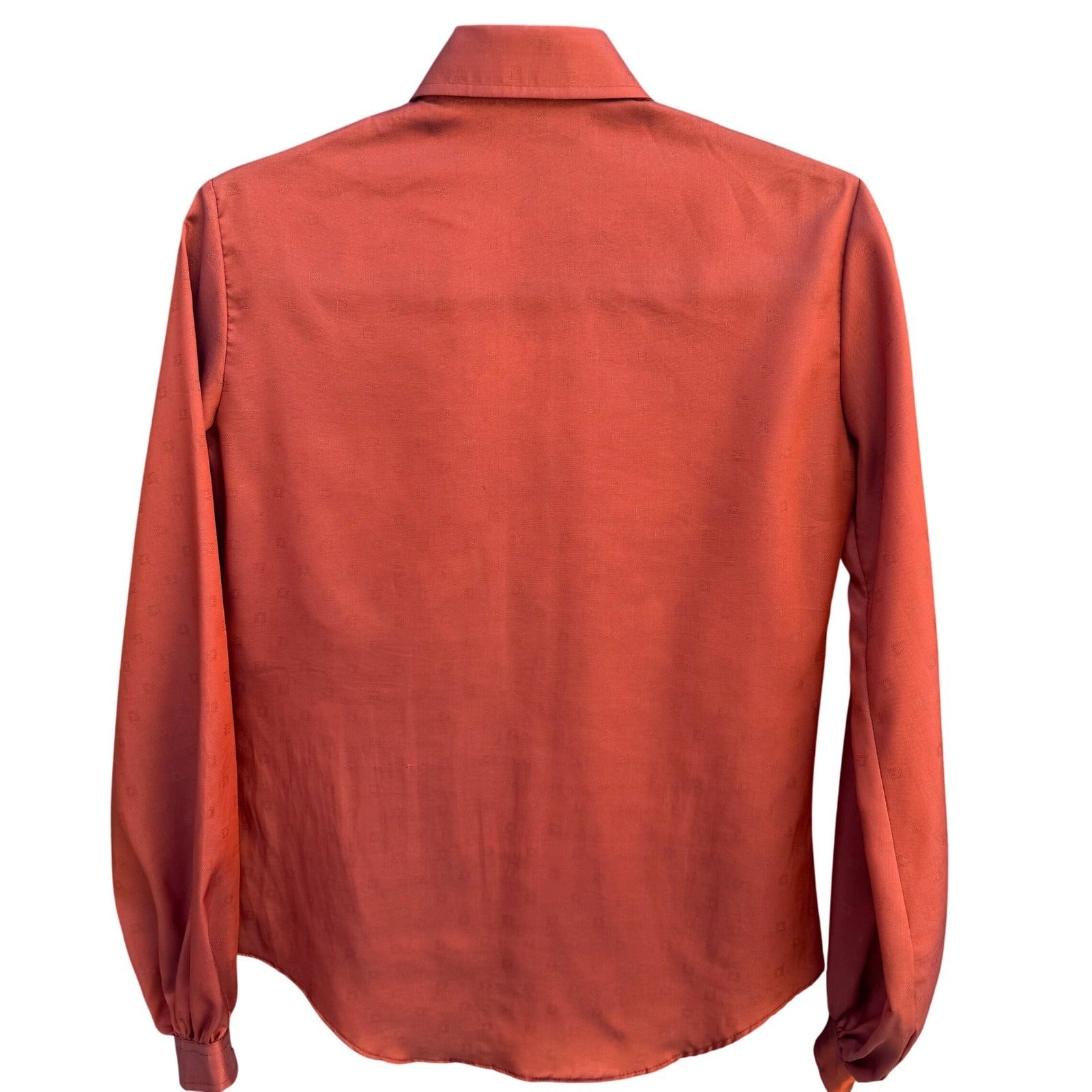 Tucci Vintage Burnt Orange Jacquard Peter Pan Collar Blouse Long Sleeve Top 7/8