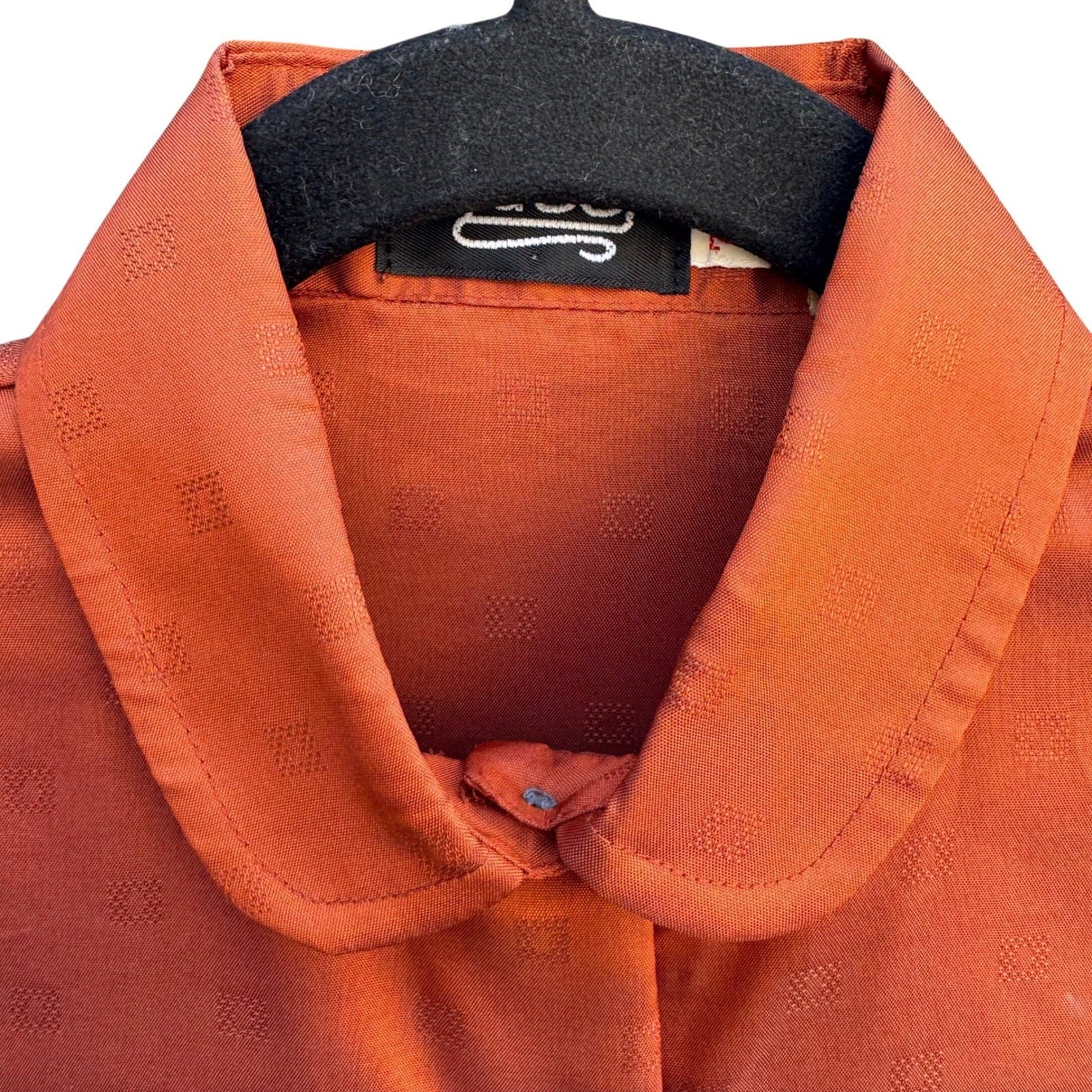 Tucci Vintage Burnt Orange Jacquard Peter Pan Collar Blouse Long Sleeve Top 7/8