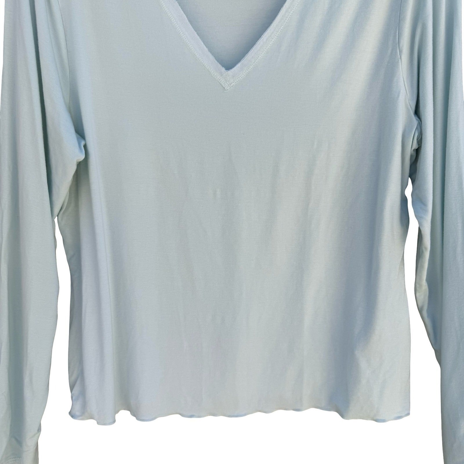 Banana Republic MInimalist V-Neck Layering Mesh Trim Top Womens XL Pastel Blue