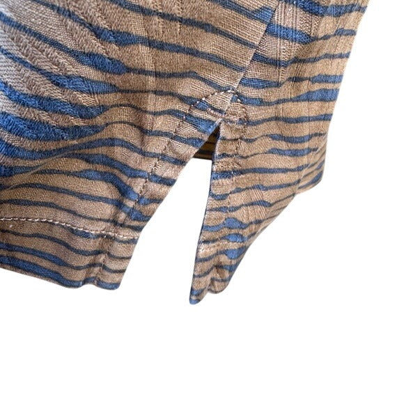 Tommy Bahama Mens XL Beige/Blue Striped Tropical Short-Sleeve Button-Up Shirt