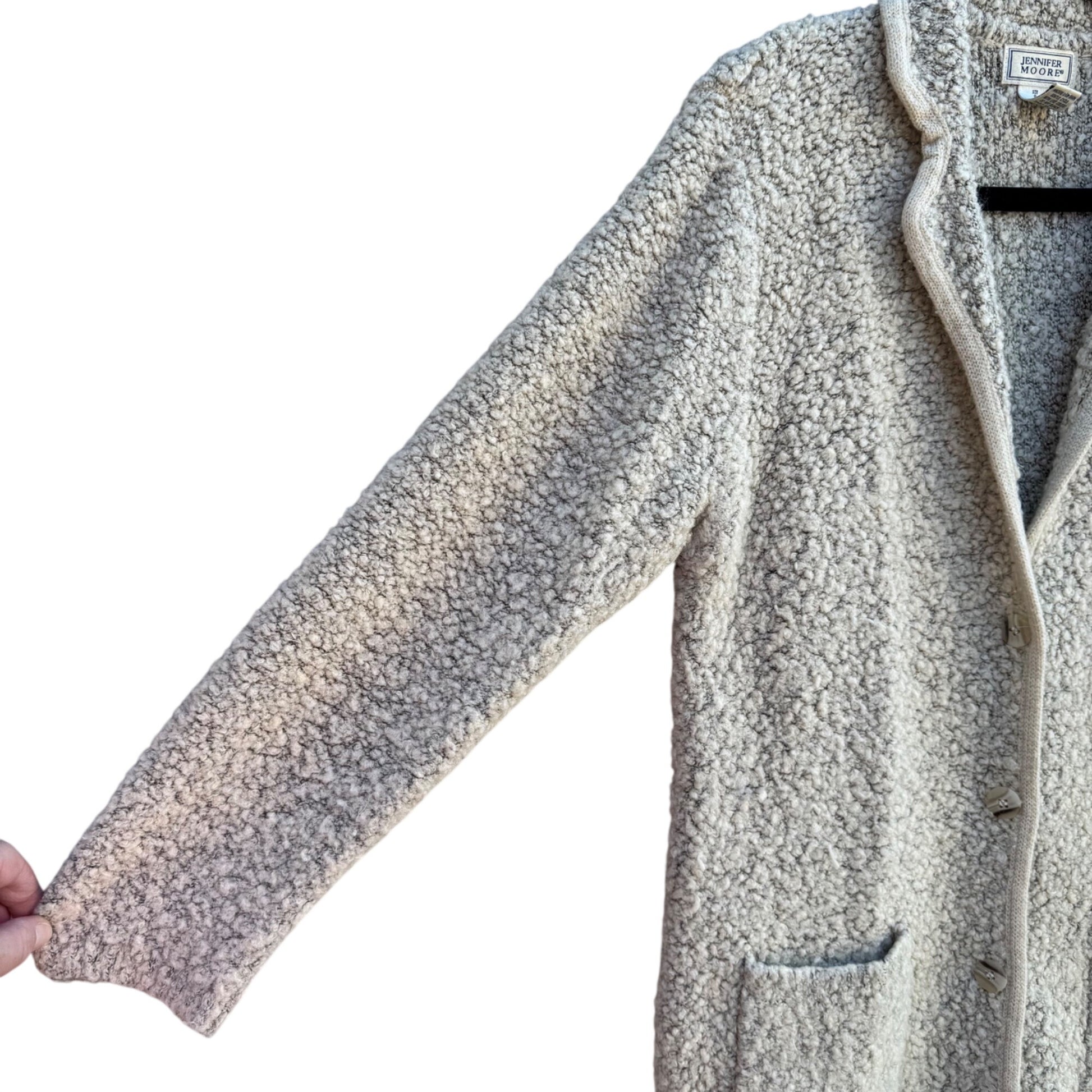 Jennifer Moore Womens Sherpa Boucle Cardigan Jacket Pockets Long Sleeve Cozy S
