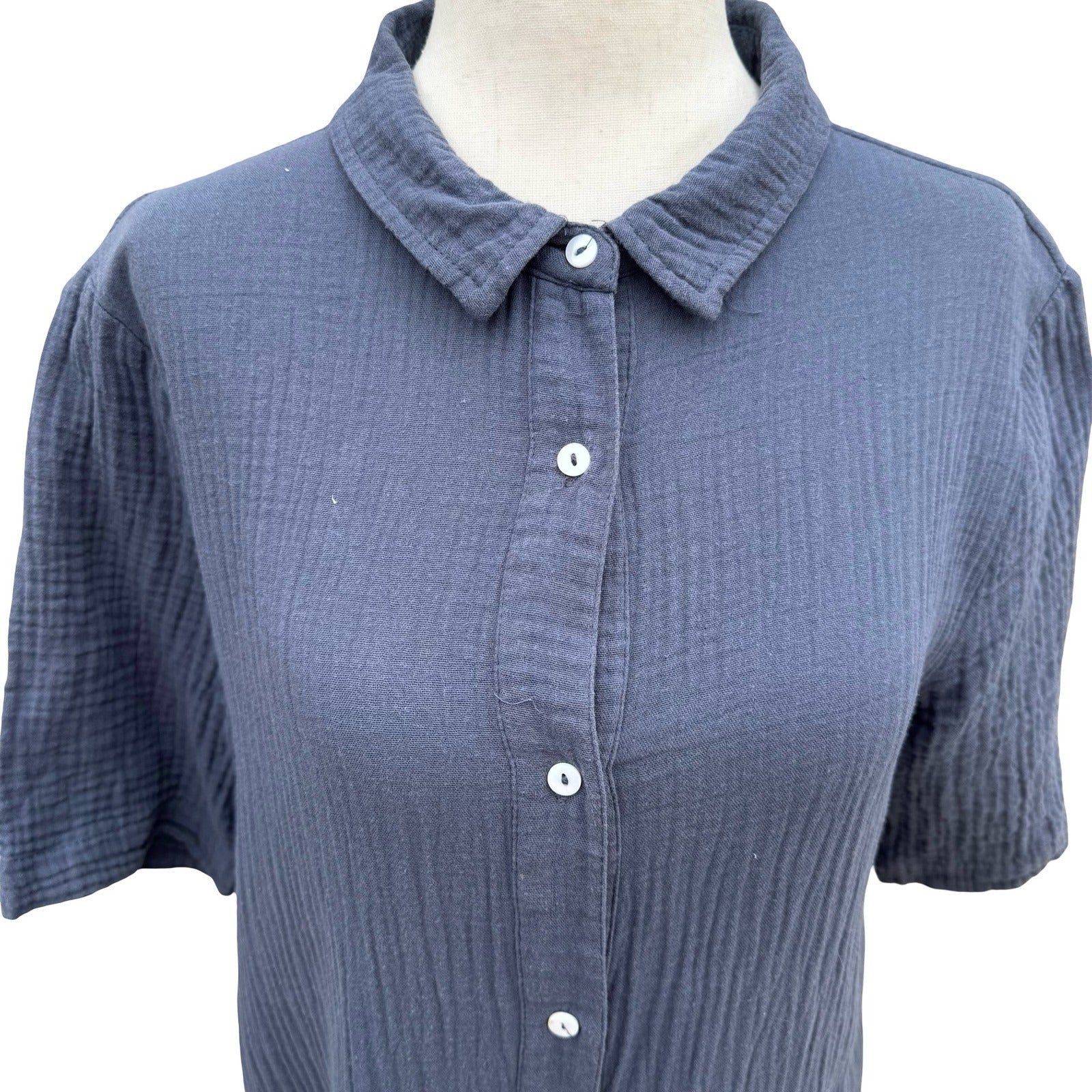 MOD REF Navy Double Gauze Cotton Button Down Coastal Maxi Shirt Dress M No Belt