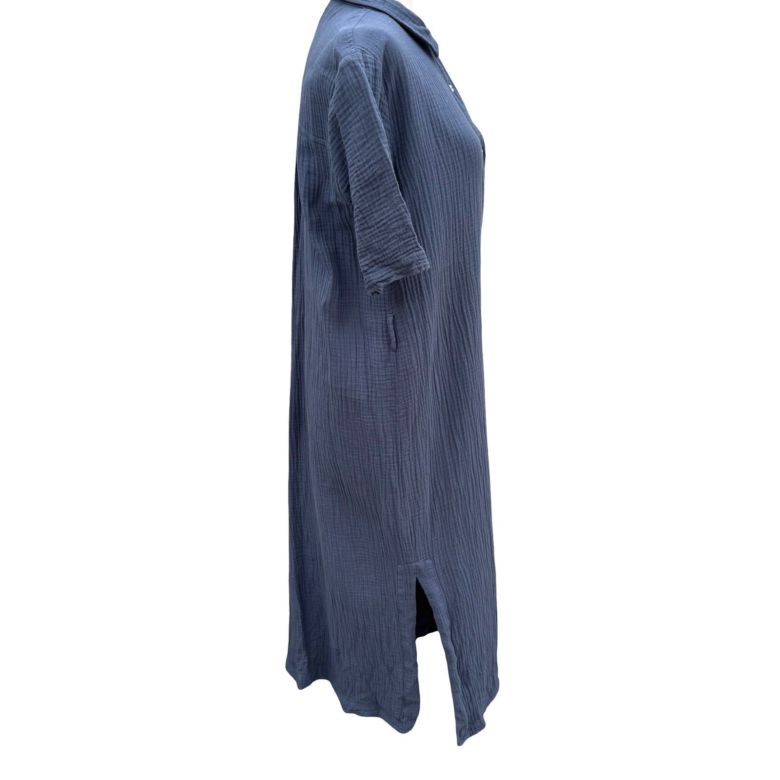 MOD REF Navy Double Gauze Cotton Button Down Coastal Maxi Shirt Dress M No Belt