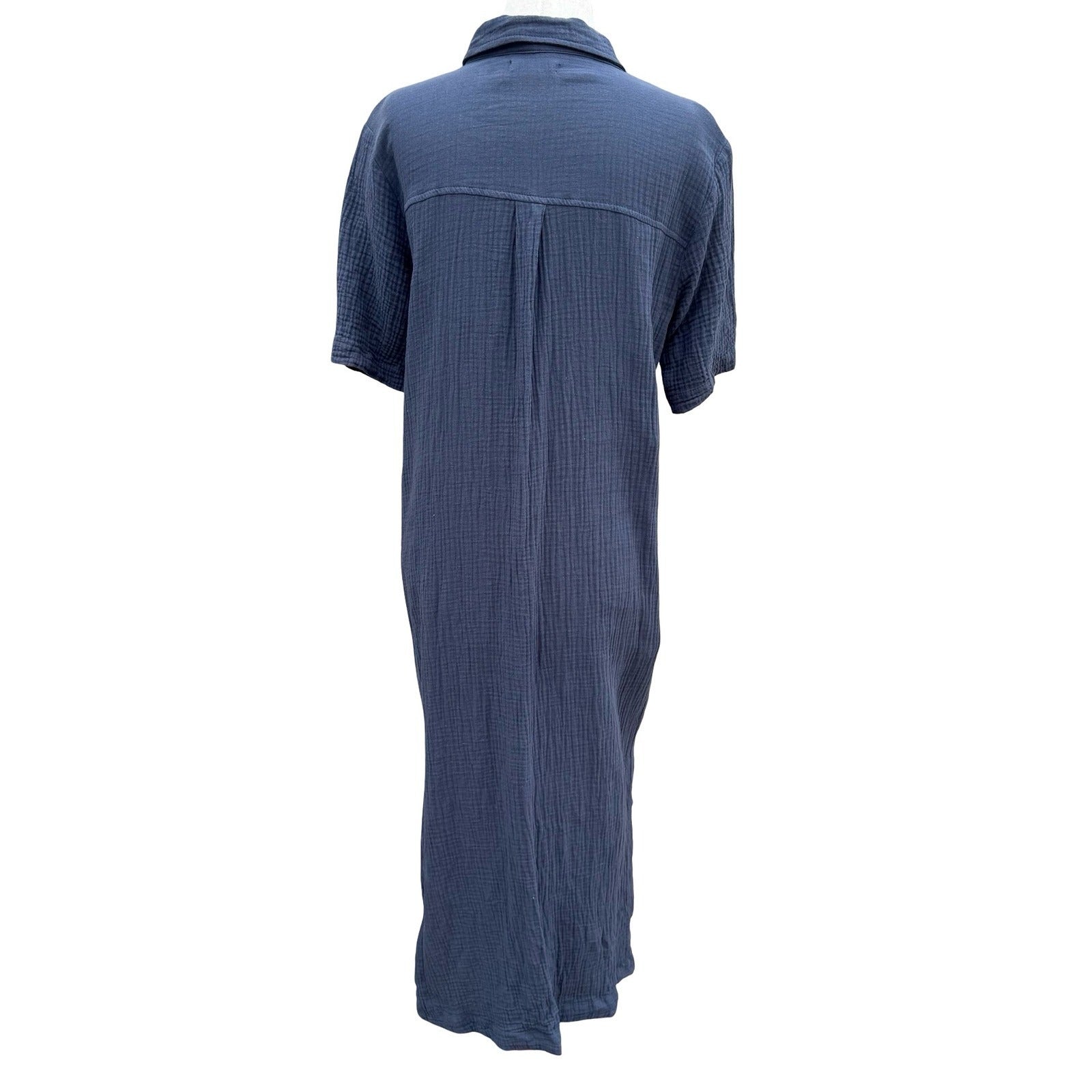 MOD REF Navy Double Gauze Cotton Button Down Coastal Maxi Shirt Dress M No Belt