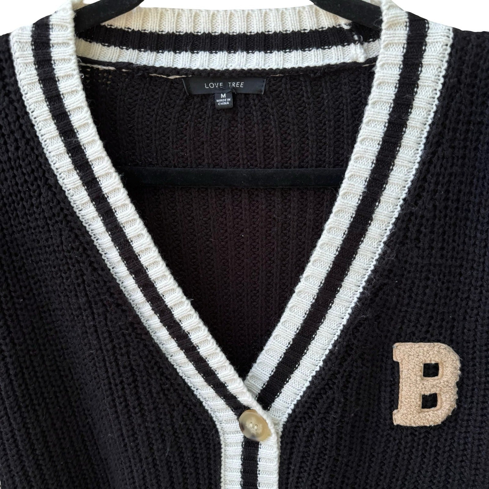 Love Tree Varsity Cardigan Sweater Collegiate Chenille Patch Striped Preppy M