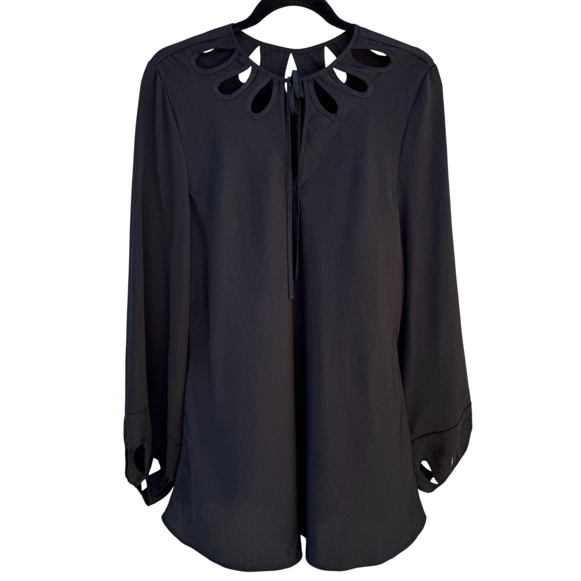 Got It Love It GILI Womens Black Long-Sleeve Cutout Neck Wrist Tie Tunic Top L