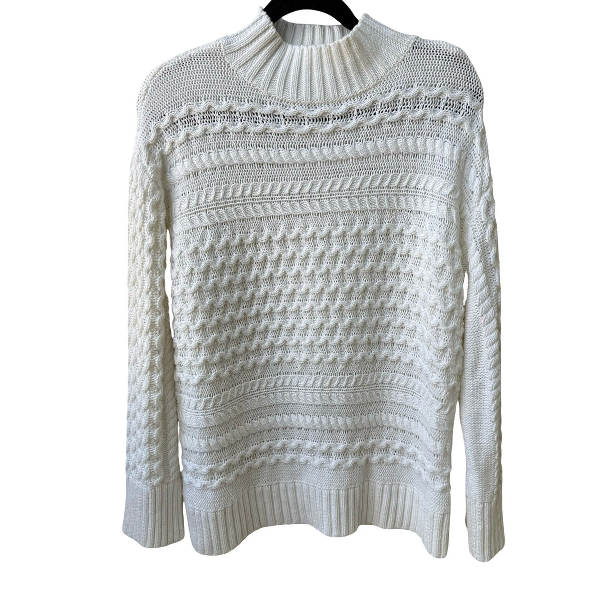Haven Well Within Organic Cotton Cable Knit Mock Neck Sweater White Womens S