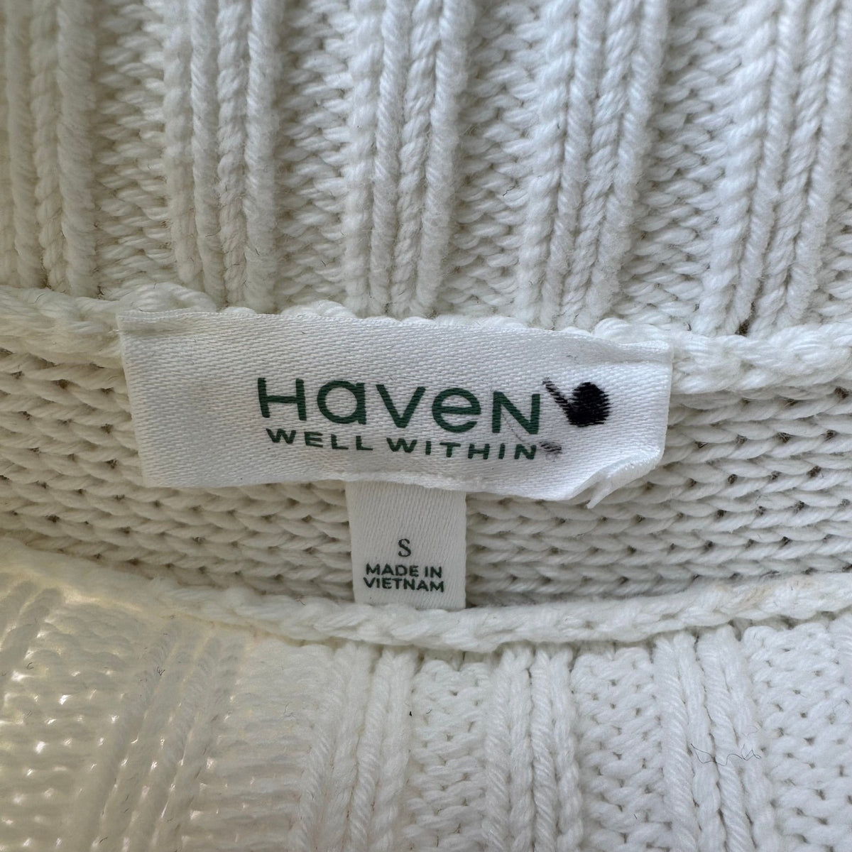 Haven Well Within Organic Cotton Cable Knit Mock Neck Sweater White Womens S