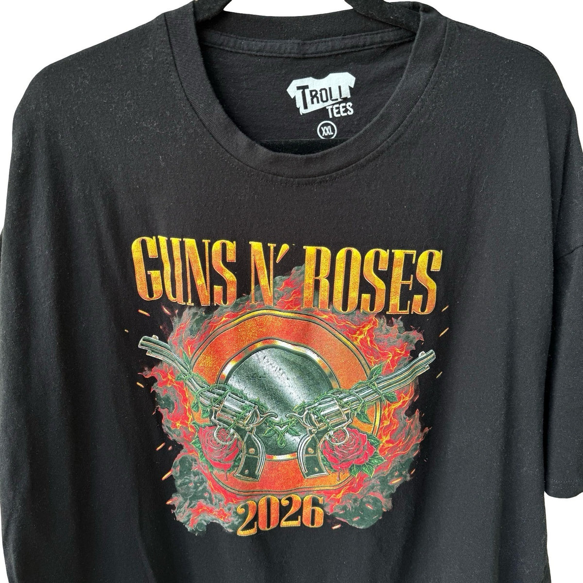 Guns N Roses World Tour 2026 Troll Tees Graphic Band T-Shirt Black Mens XXL