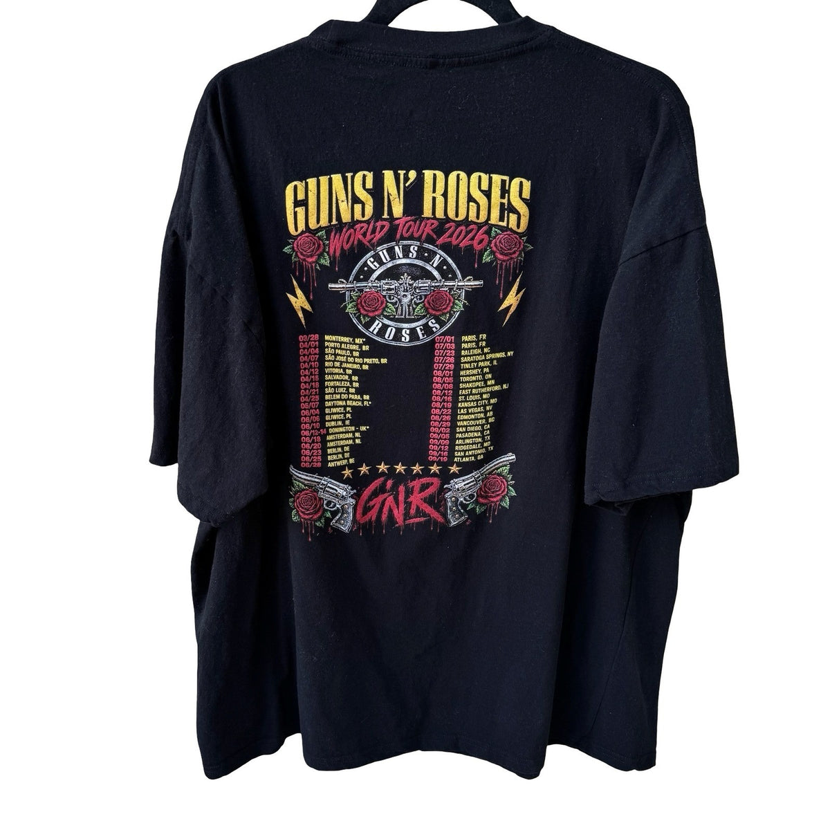 Guns N Roses World Tour 2026 Troll Tees Graphic Band T-Shirt Black Mens XXL