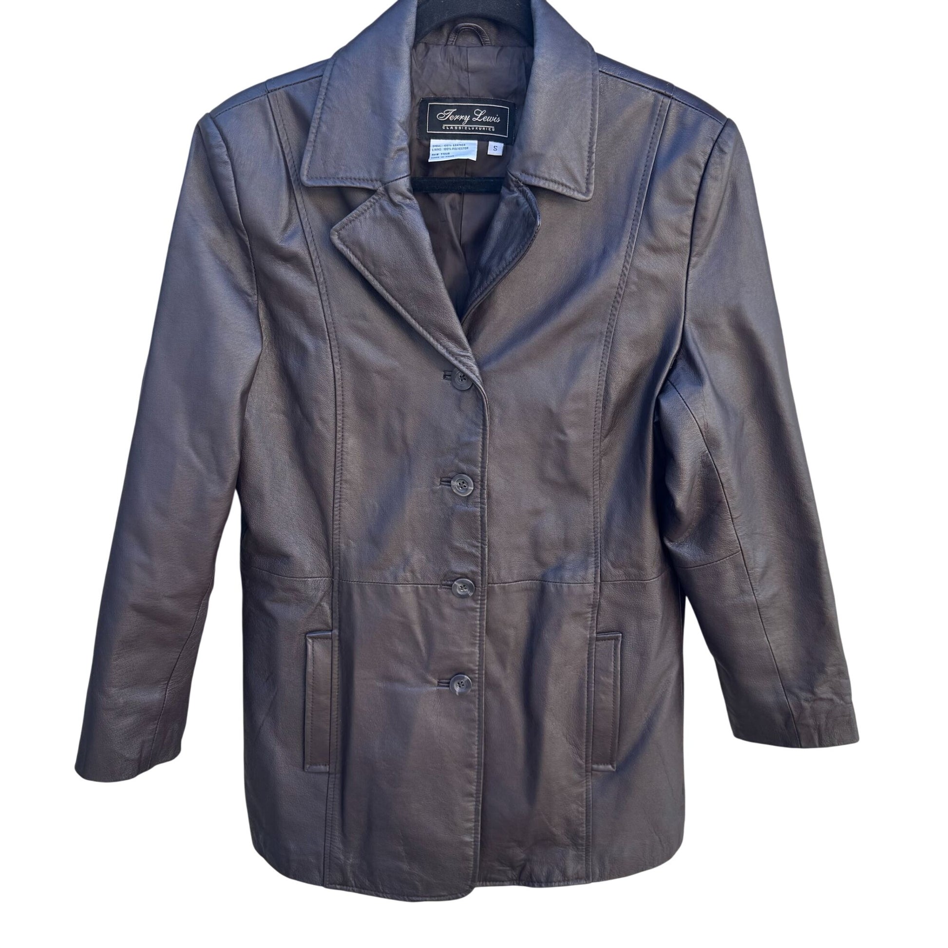 Terry Lewis Vintage Womens Brown Leather Blazer Jacket Coat S Classic Luxuries