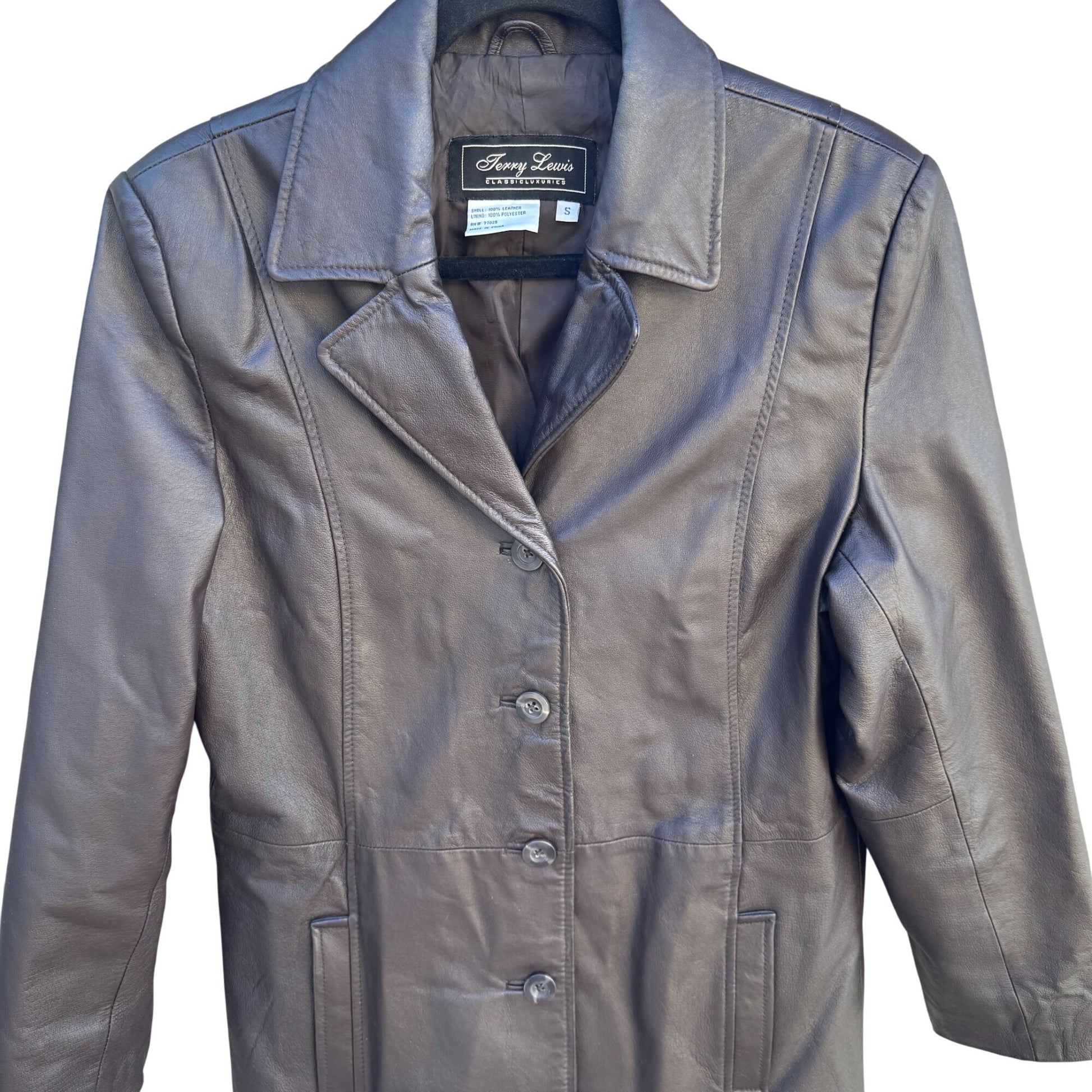 Terry Lewis Vintage Womens Brown Leather Blazer Jacket Coat S Classic Luxuries