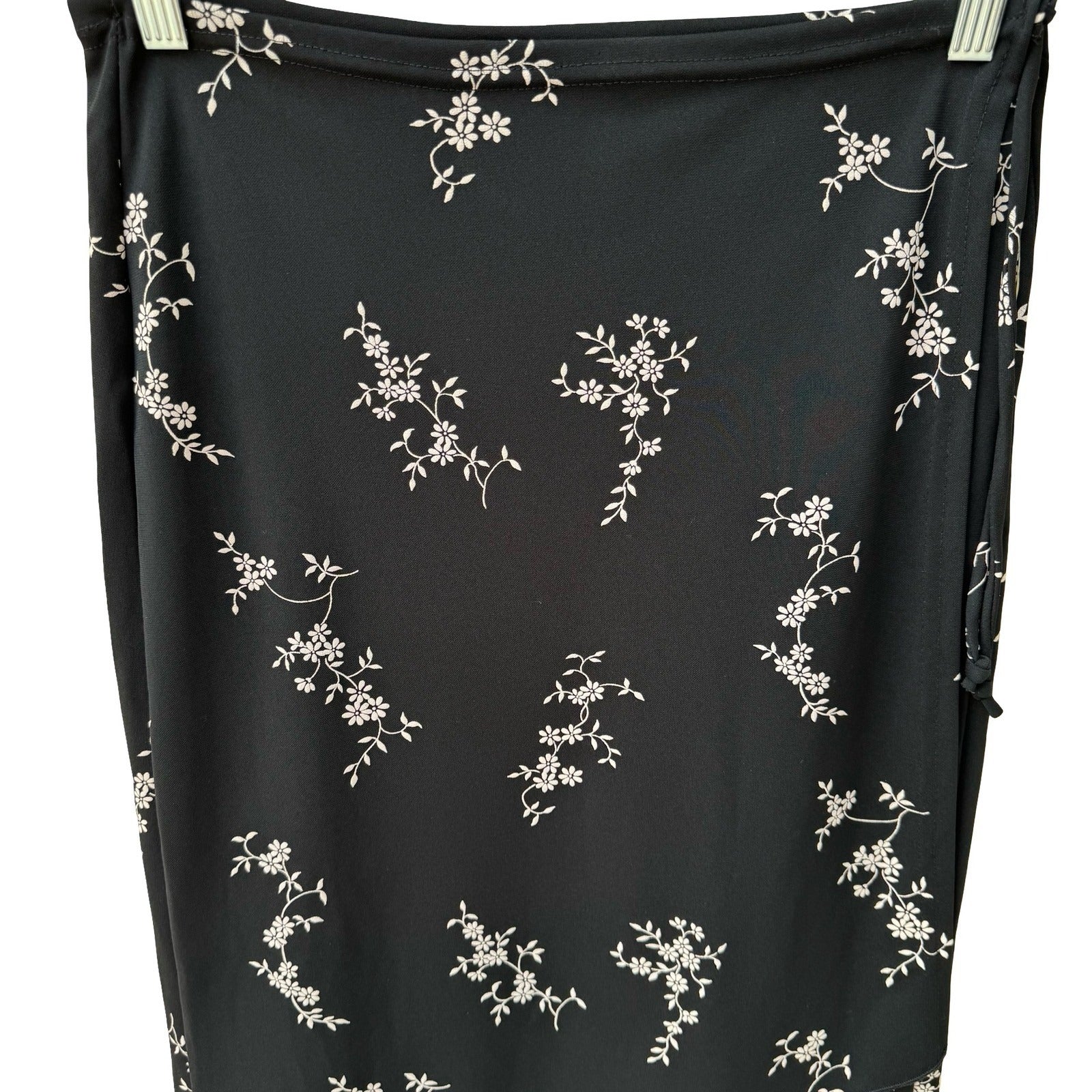 Rebound LA Y2K Black Floral Wrap Midi Skirt Medium Made USA Tulip Hem Side Tie