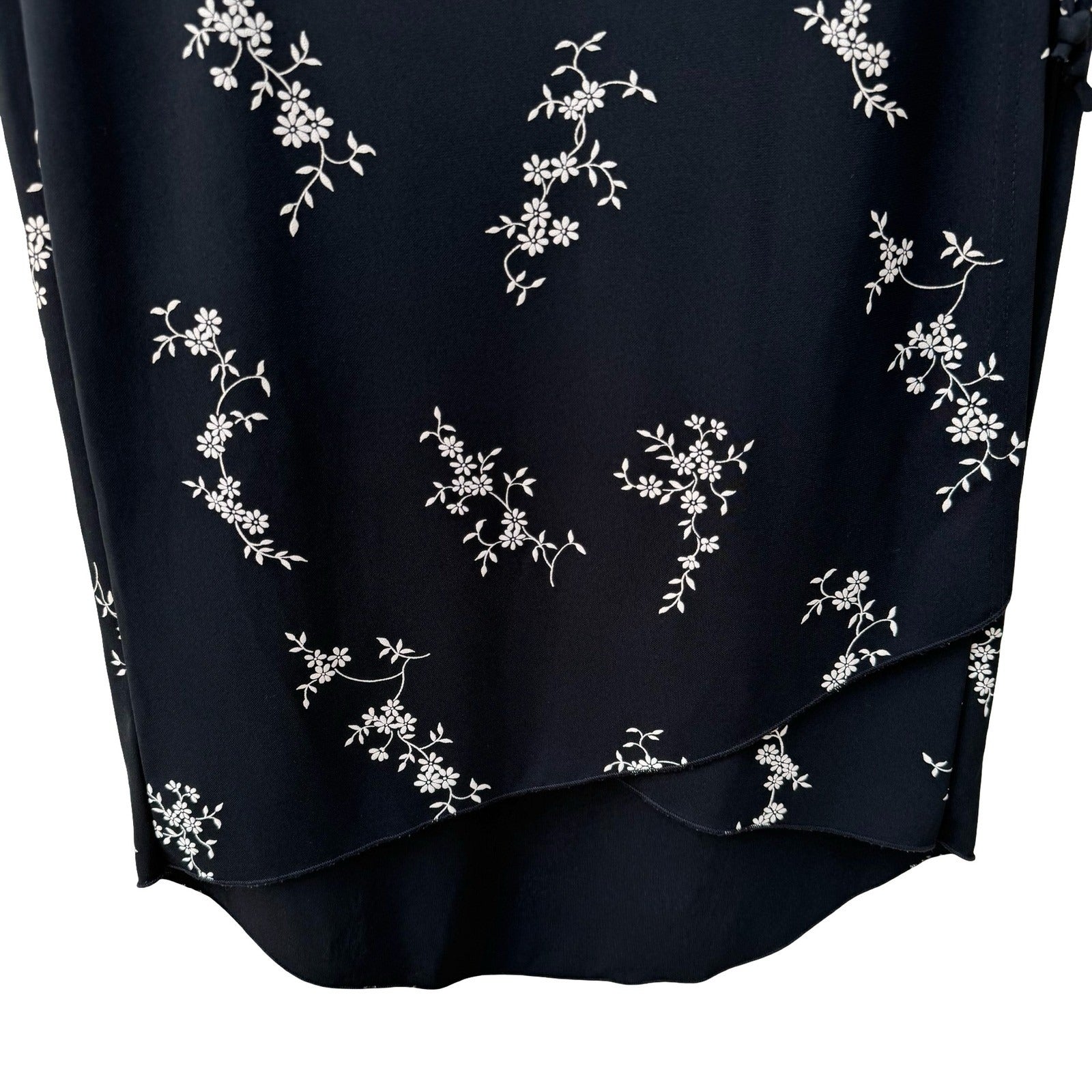 Rebound LA Y2K Black Floral Wrap Midi Skirt Medium Made USA Tulip Hem Side Tie