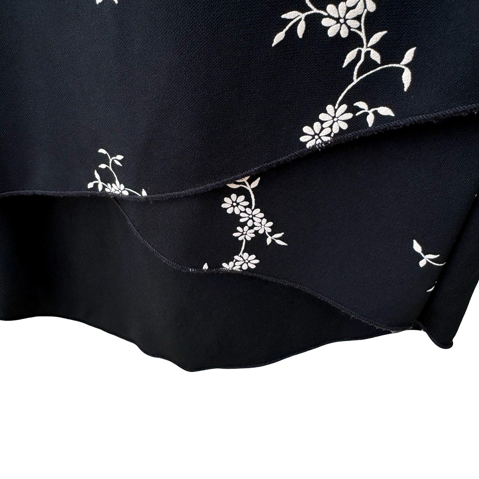 Rebound LA Y2K Black Floral Wrap Midi Skirt Medium Made USA Tulip Hem Side Tie