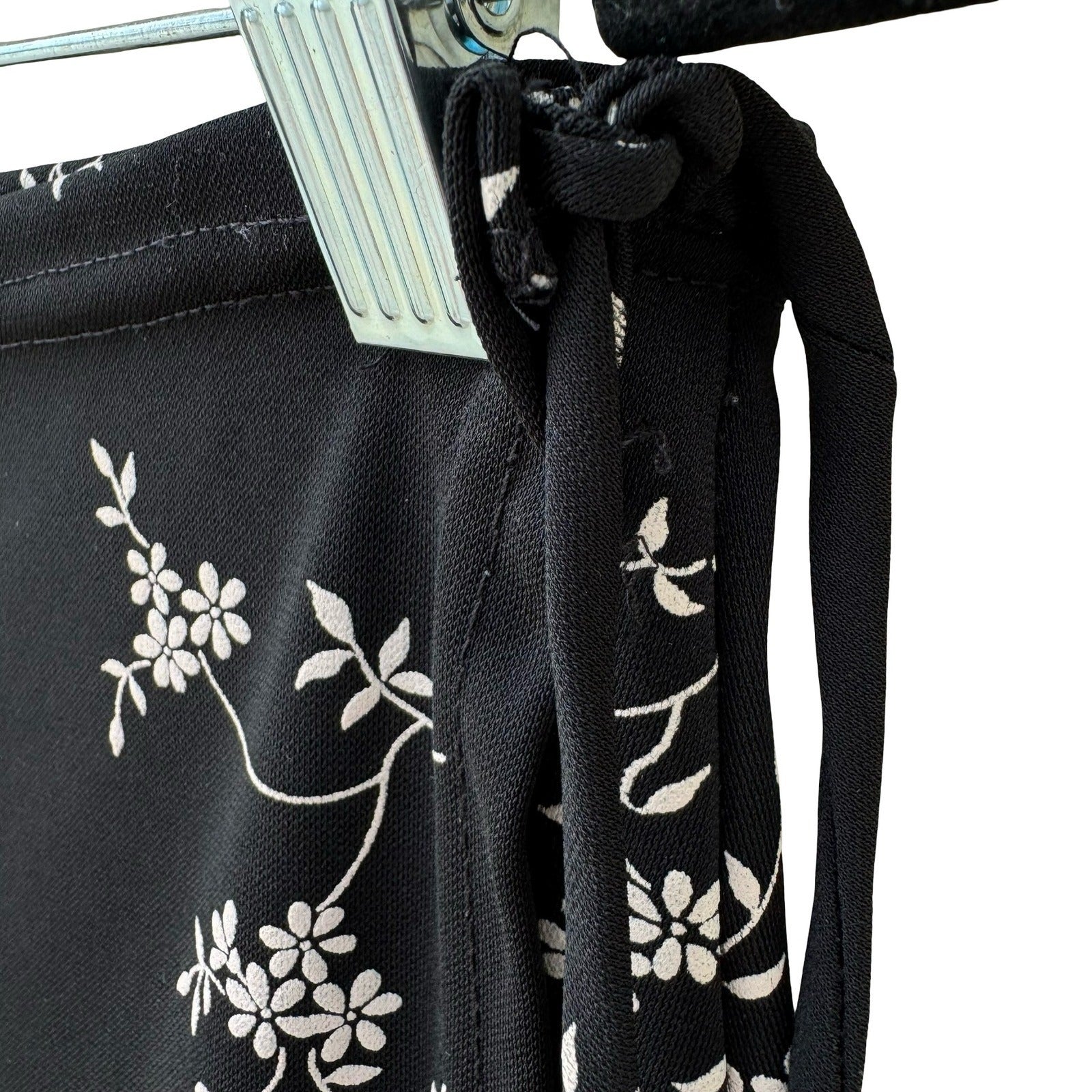Rebound LA Y2K Black Floral Wrap Midi Skirt Medium Made USA Tulip Hem Side Tie