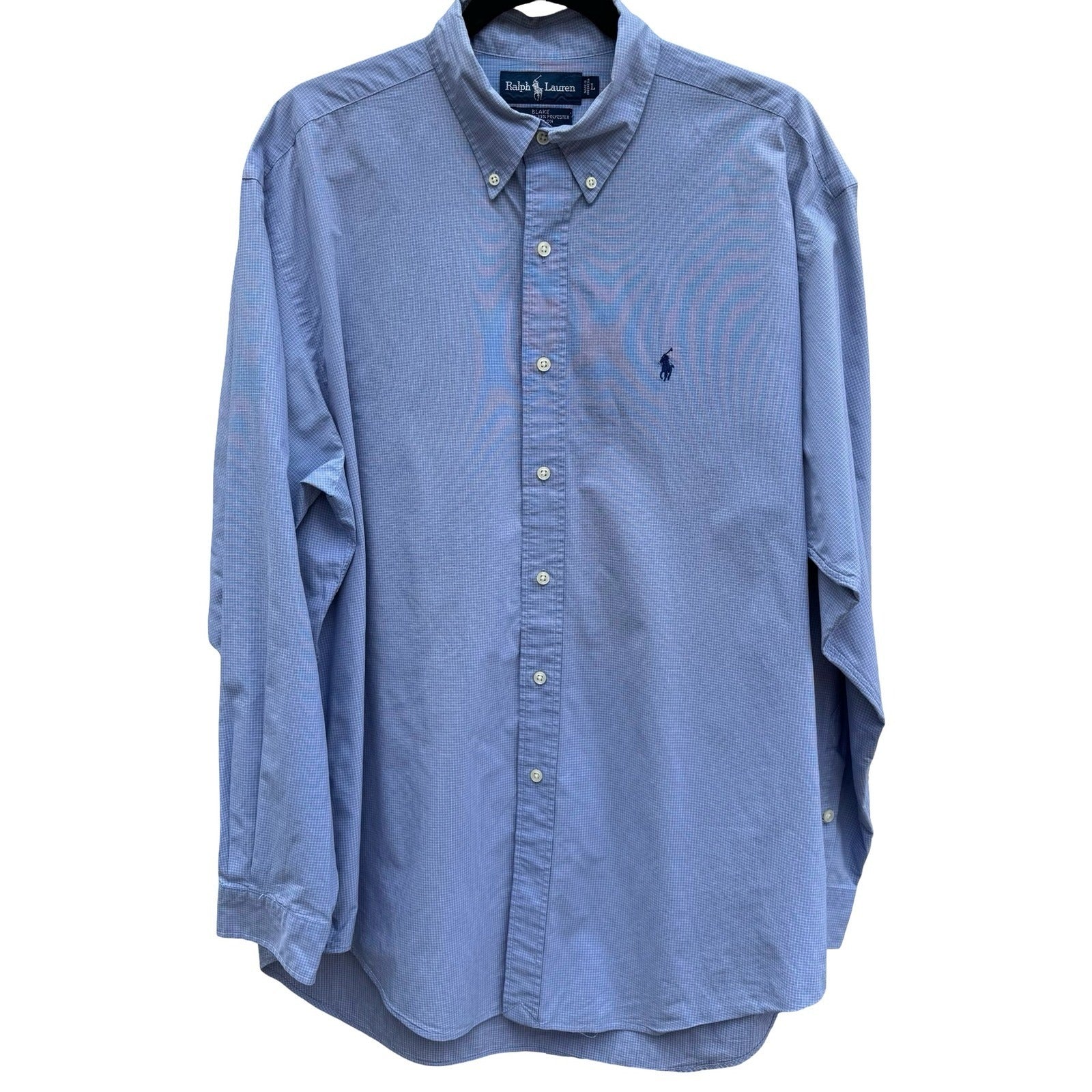 Ralph Lauren Vintage Blake Mens L Blue Micro Grid Button Down Shirt Long Sleeve