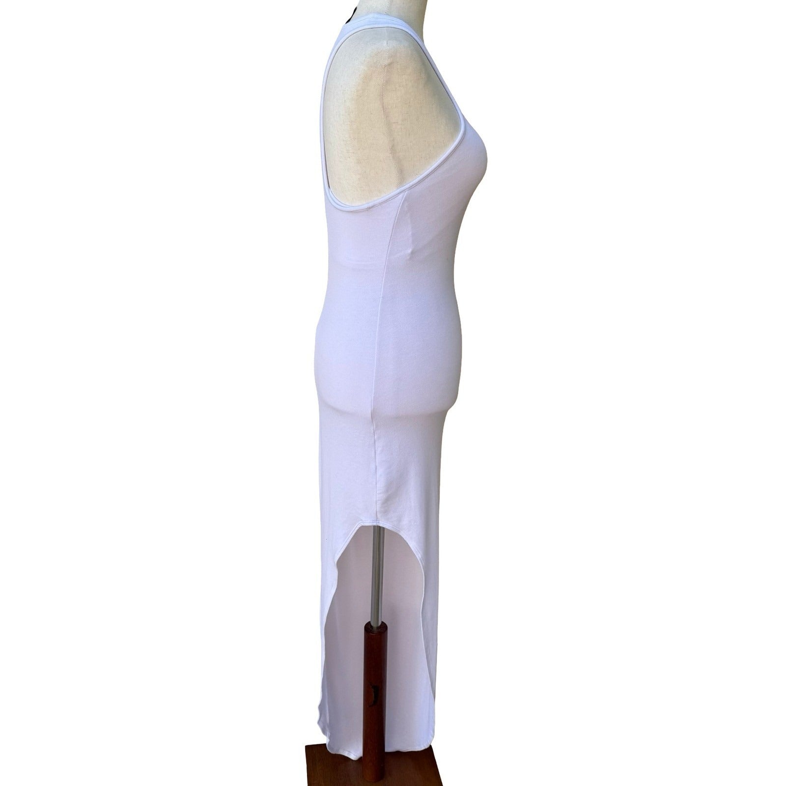 Riller & Fount Minimalist Clean Girl White Modal Racerback Maxi Dress High Low 0