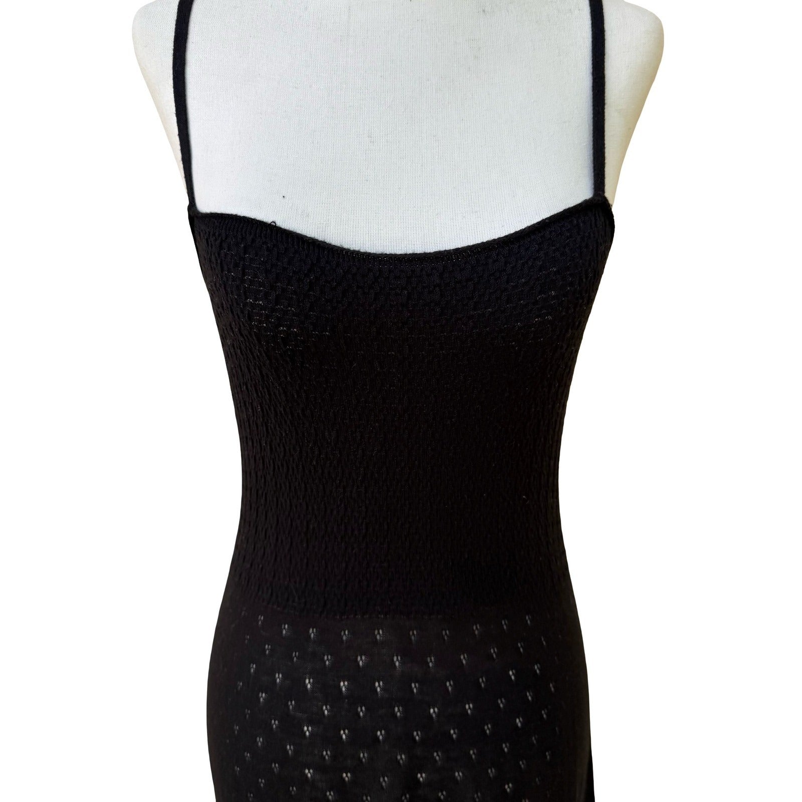 Collection Eighteen Y2K Coquette Pointelle Knit Semi Sheer Midi Dress Black S/M