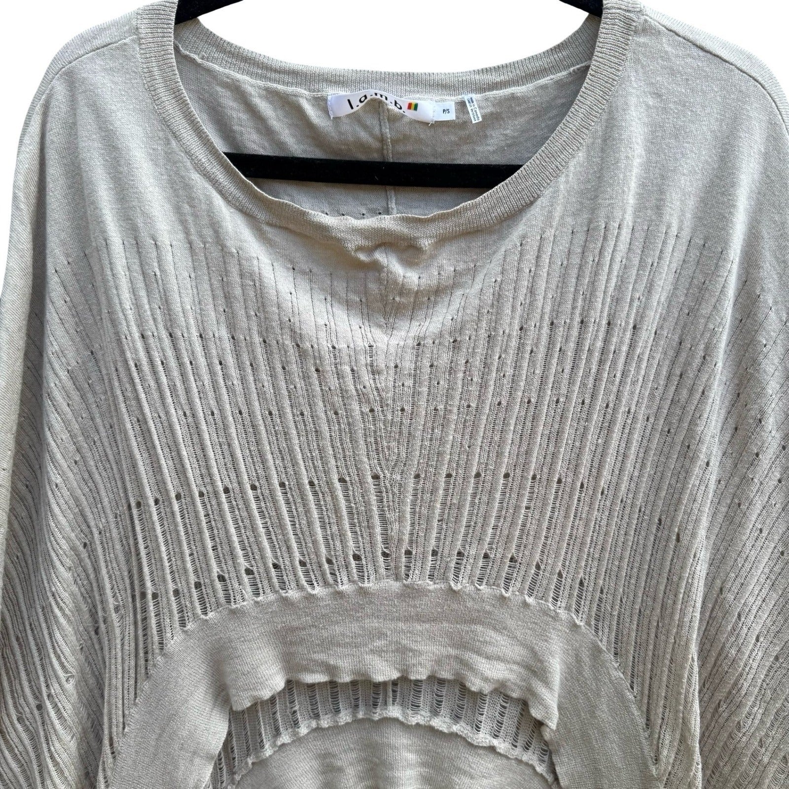 LAMB Gwen Stefani Boho Layering Cotton Cashmere Pointelle Knit Poncho Sweater PS