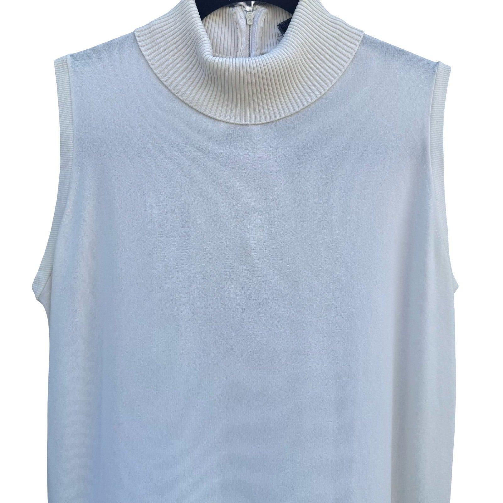 Switchmates Vintage 70s Sleeveless Mock Neck Knit Top Off-White Back Zip M Mod