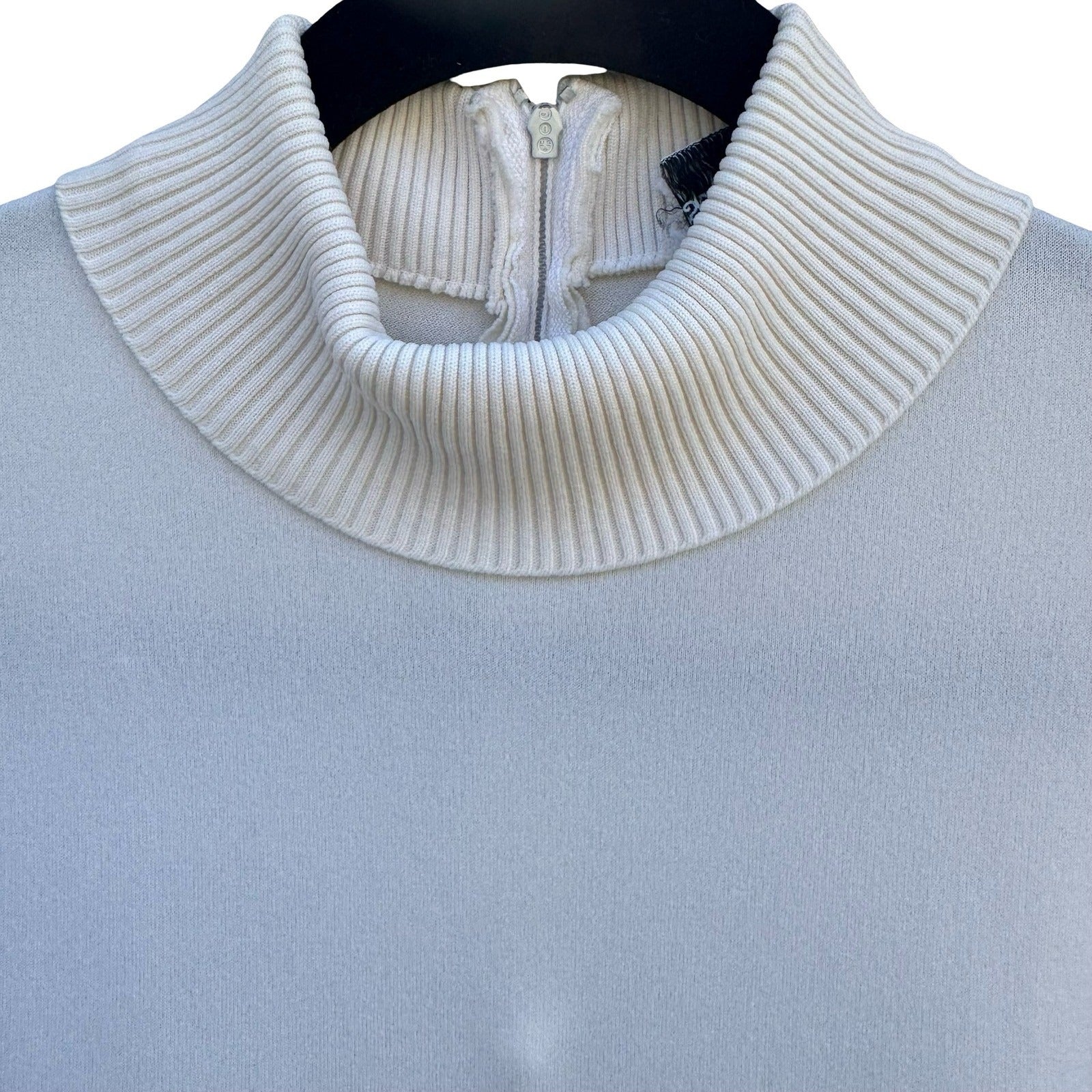 Switchmates Vintage 70s Sleeveless Mock Neck Knit Top Off-White Back Zip M Mod