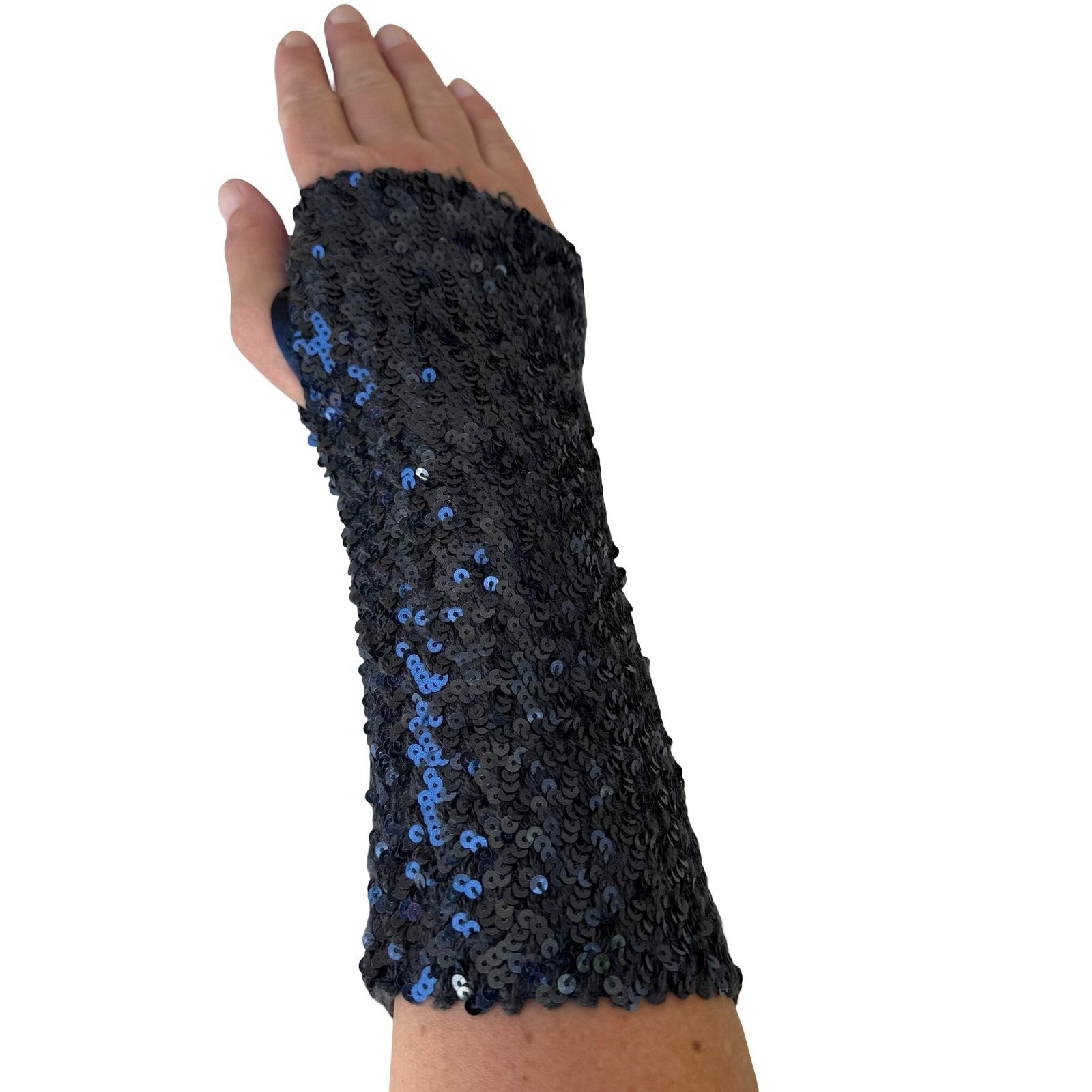 Y2K Glam Rave Blue Sequin Fingerless Glove Arm Warmer Single Performance Costume