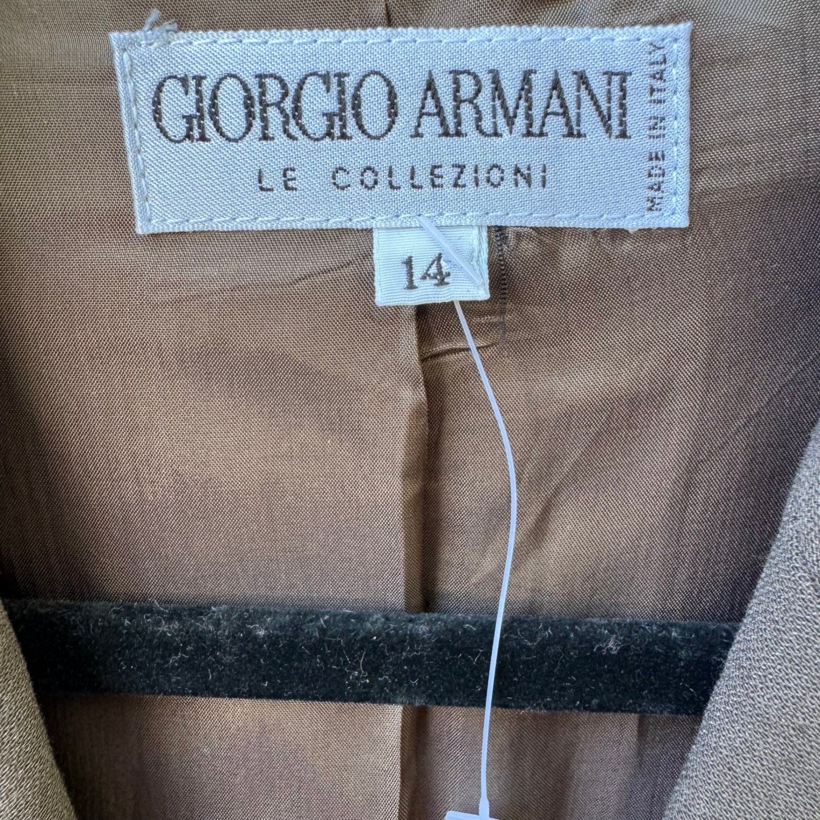 Giorgio Armani Le Collezioni Vintage Pinstripe Pant Suit Brown Wool Blend 14 NEW