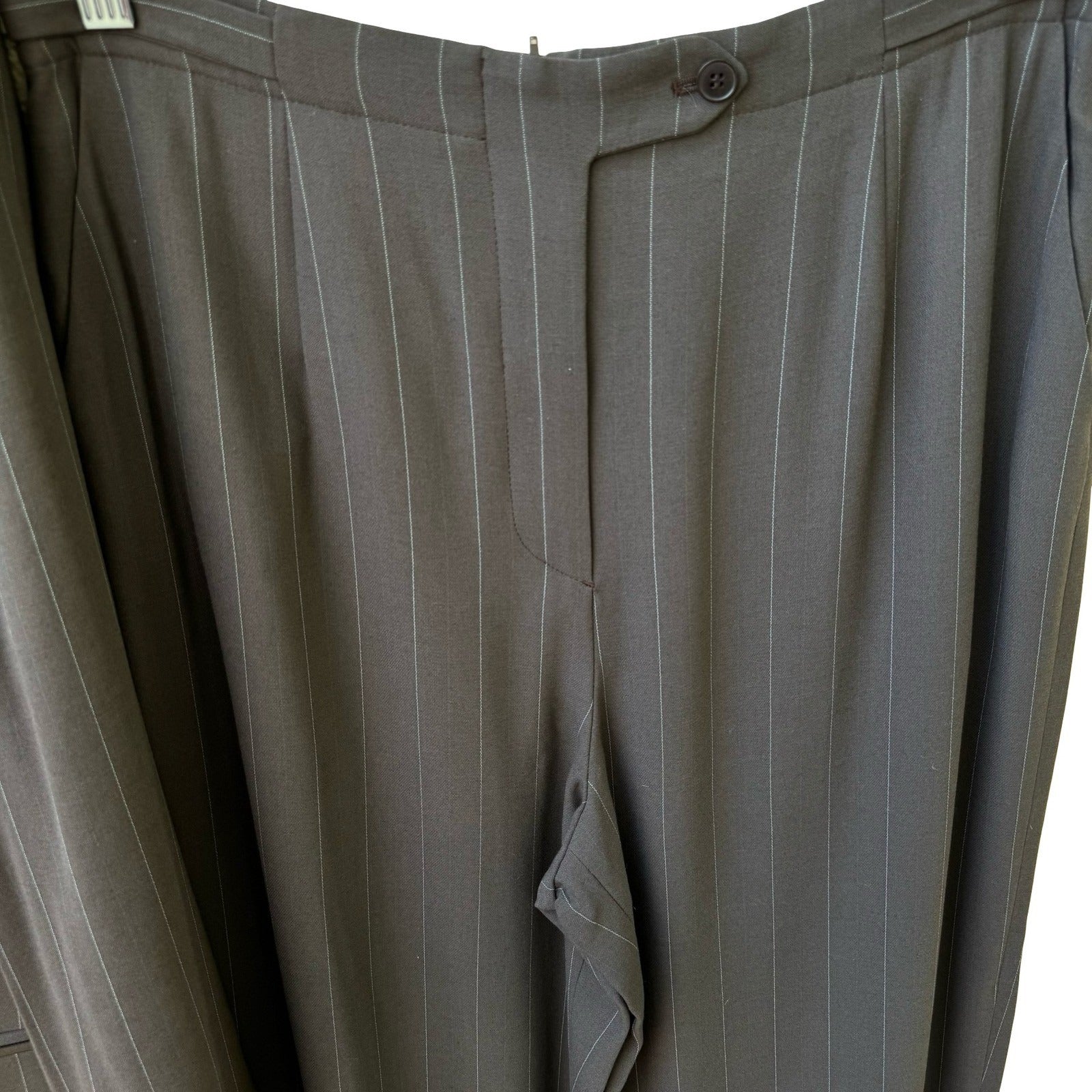 Giorgio Armani Le Collezioni Vintage Pinstripe Pant Suit Brown Wool Blend 14 NEW