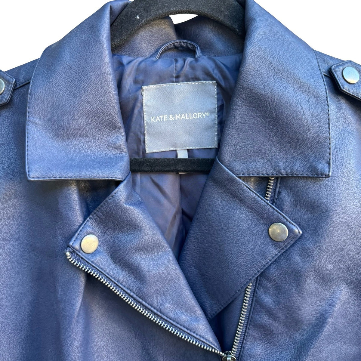 Kate & Mallory Faux Leather Suede Edgy Chic Moto Biker Mixed Media Jacket Navy L