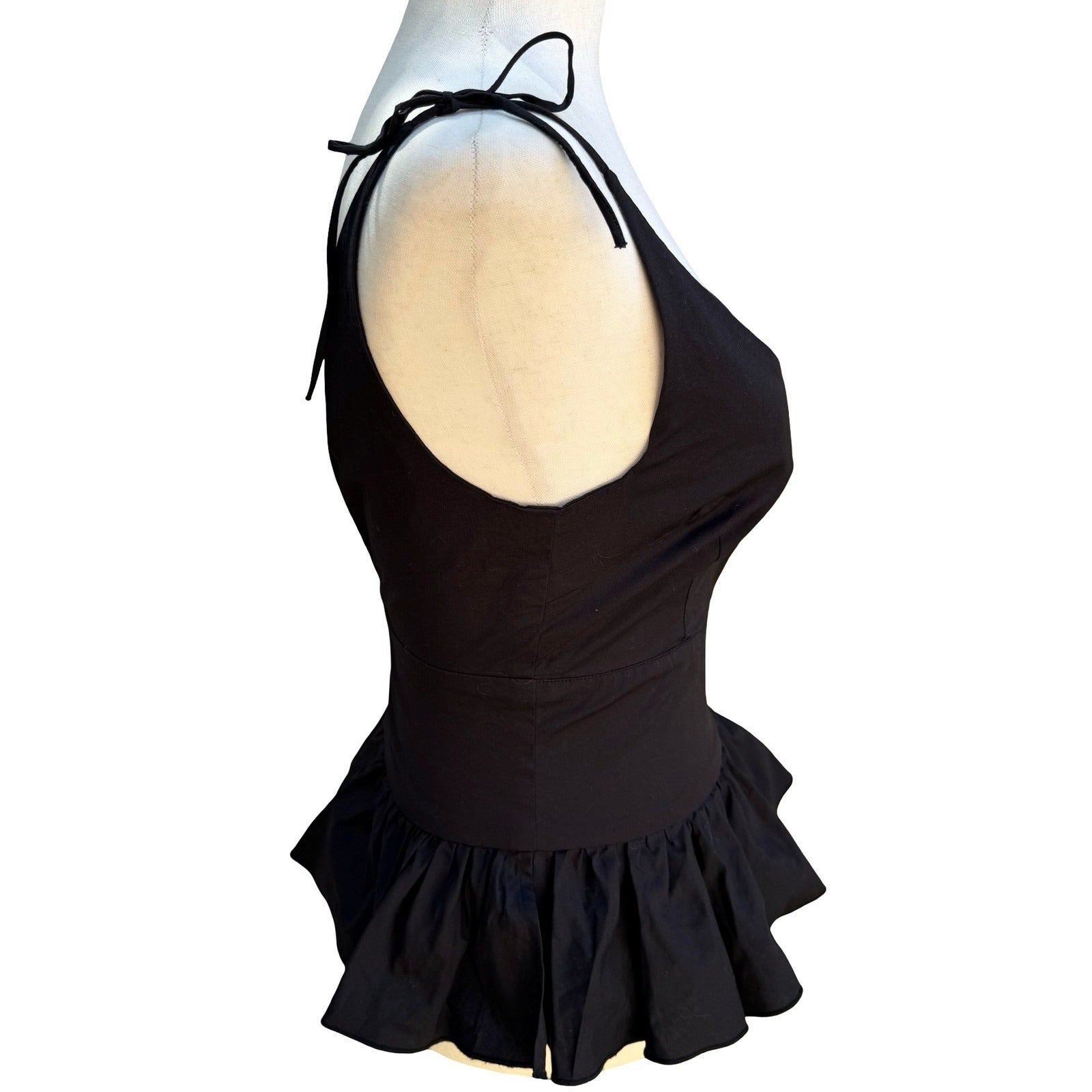 Louis Verdad Y2K Balletcore Coquette Minimalist Peplum Romantic Tie Shoulder Top