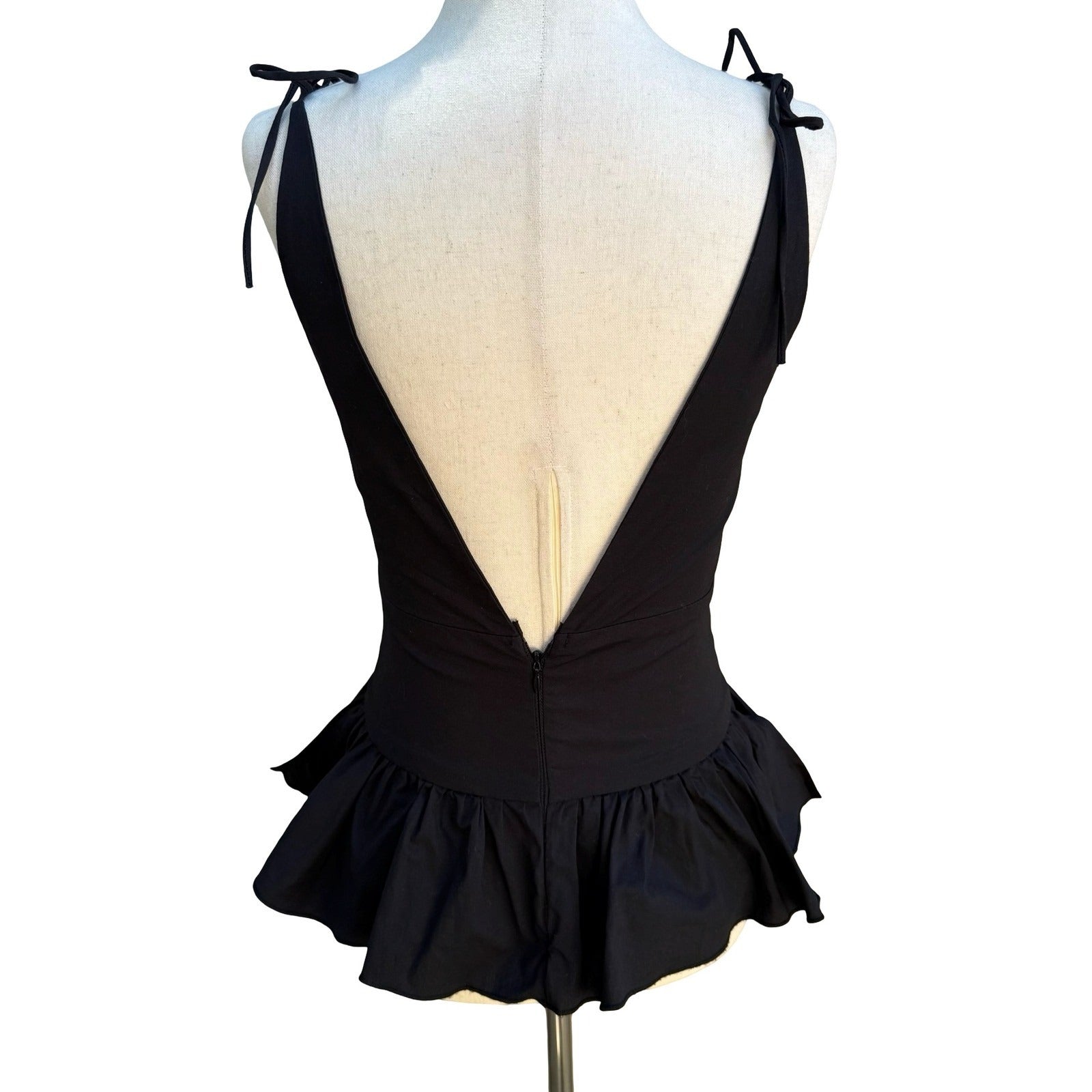 Louis Verdad Y2K Balletcore Coquette Minimalist Peplum Romantic Tie Shoulder Top