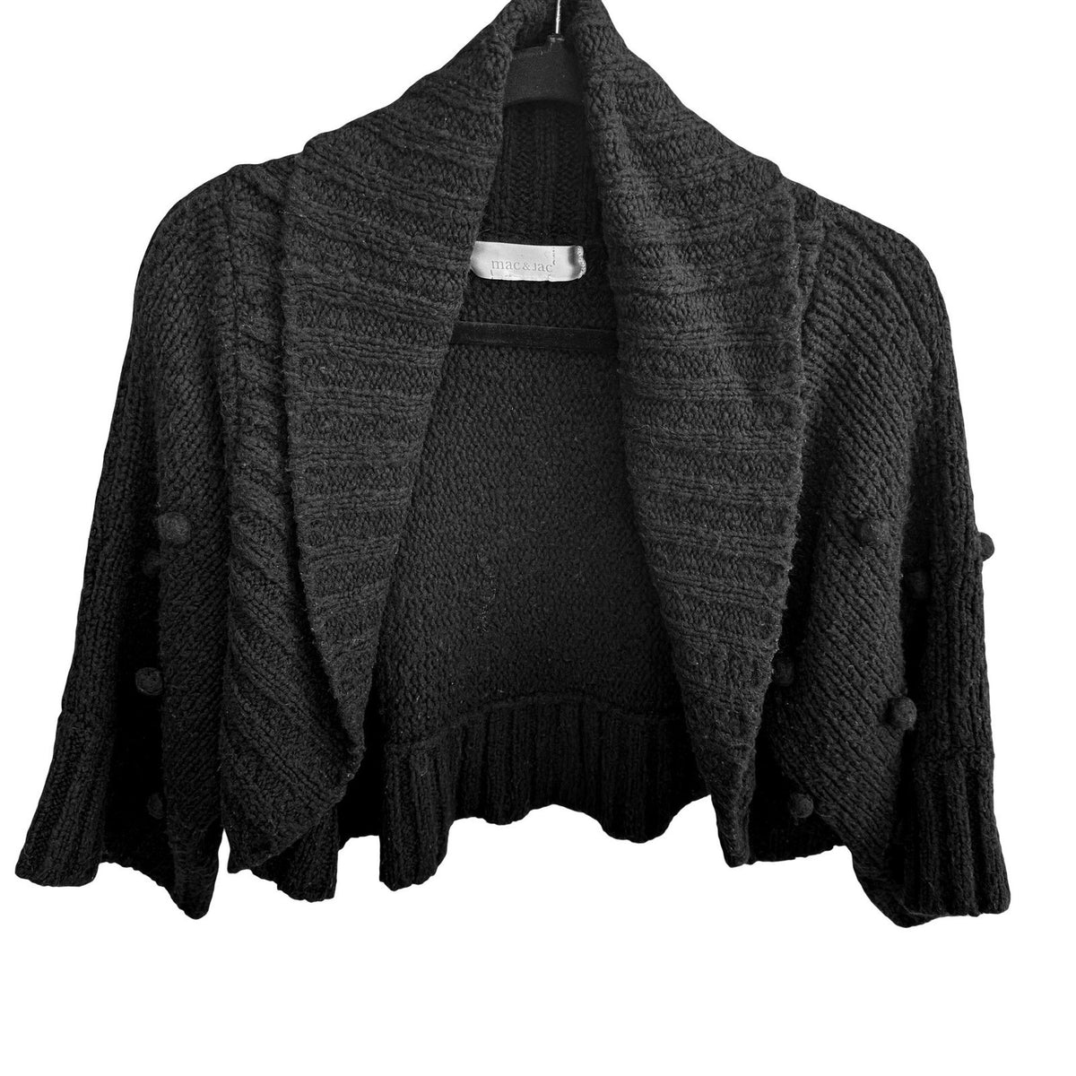 Mac & Jac Boho Whimsigoth Pom Pom Chunky Knit Shrug Bolero Cropped Cardigan M
