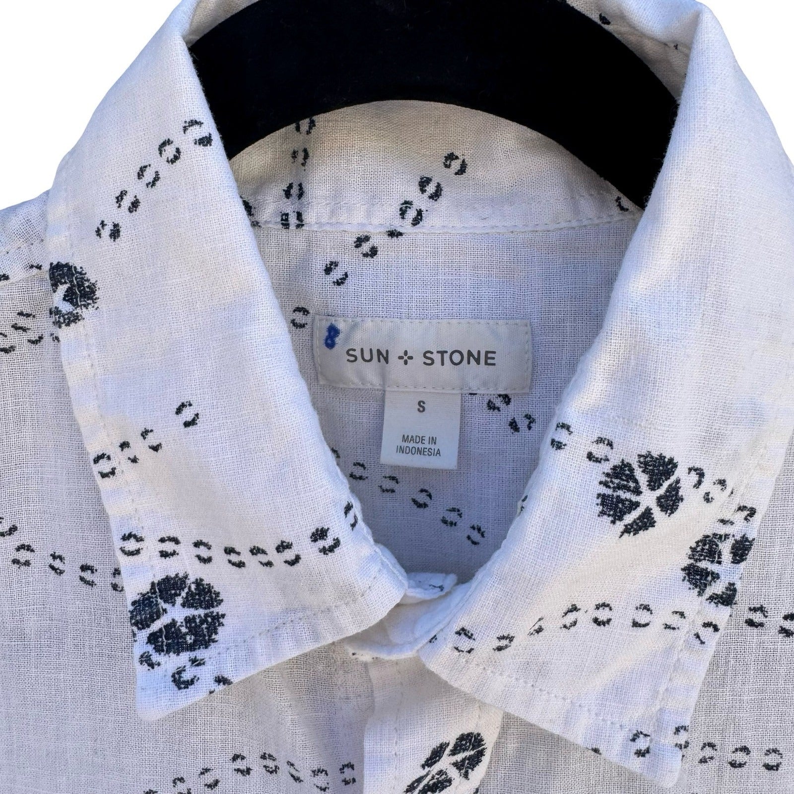 Sun + Stone Linen Cotton Floral Wave Coastal Resortwear Shirt Mens S White Beach
