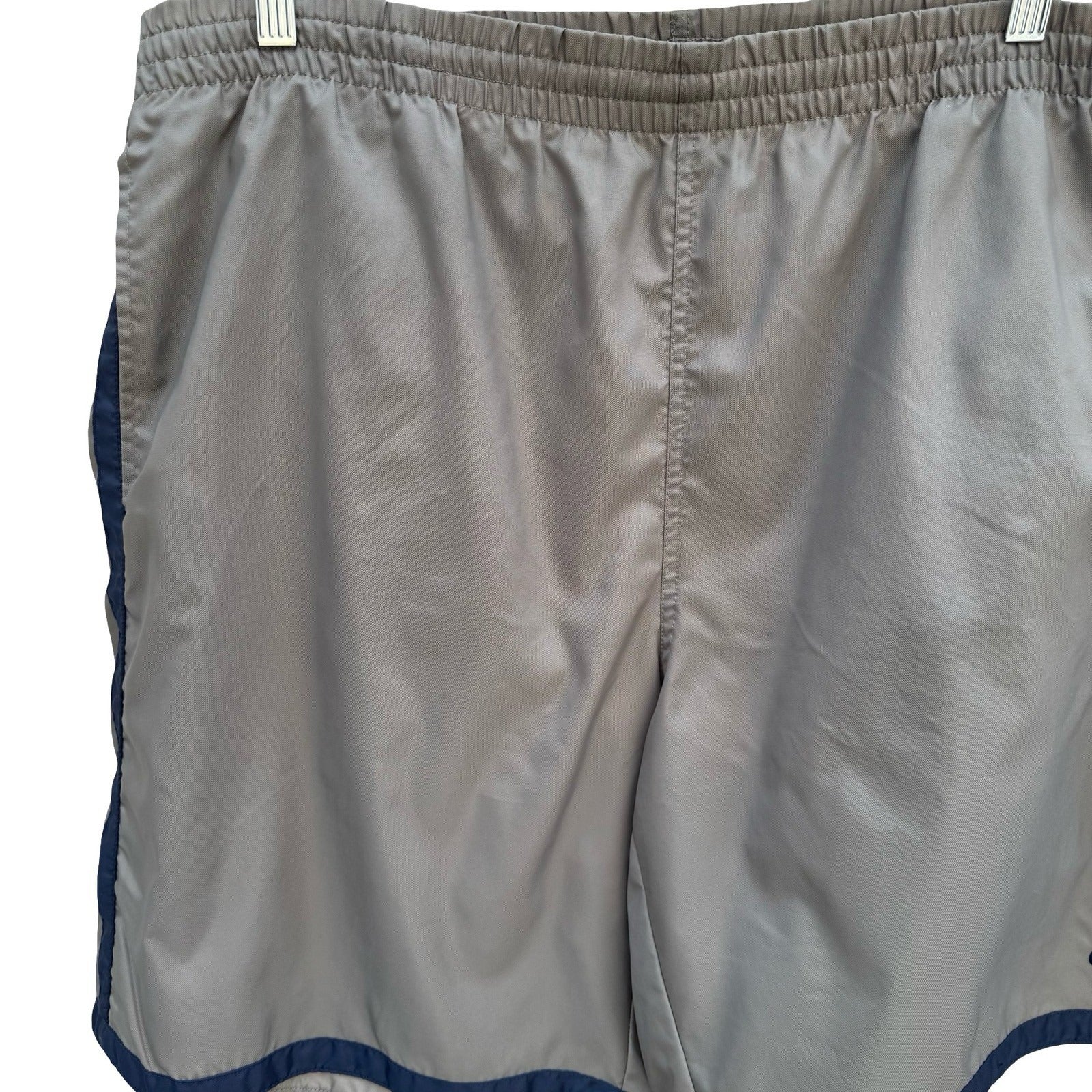 Nike Mens Athletic Shorts Gray Navy Blue Elastic Waist Swoosh Logo Training XXL