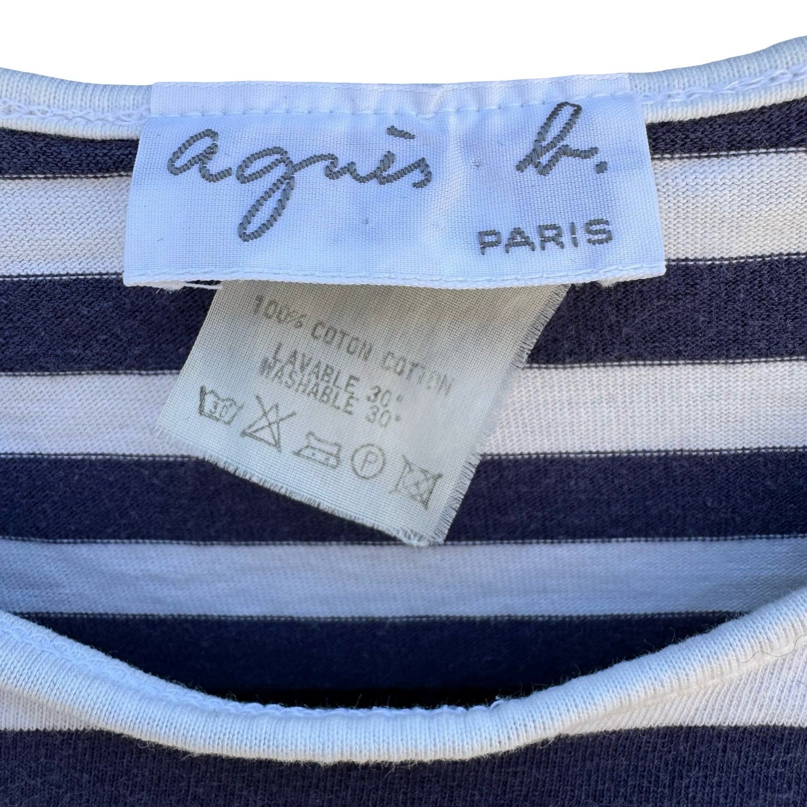 Agnes B Paris Y2K Navy Stripe Cotton Sleeveless Top French Girl Parisian Breton