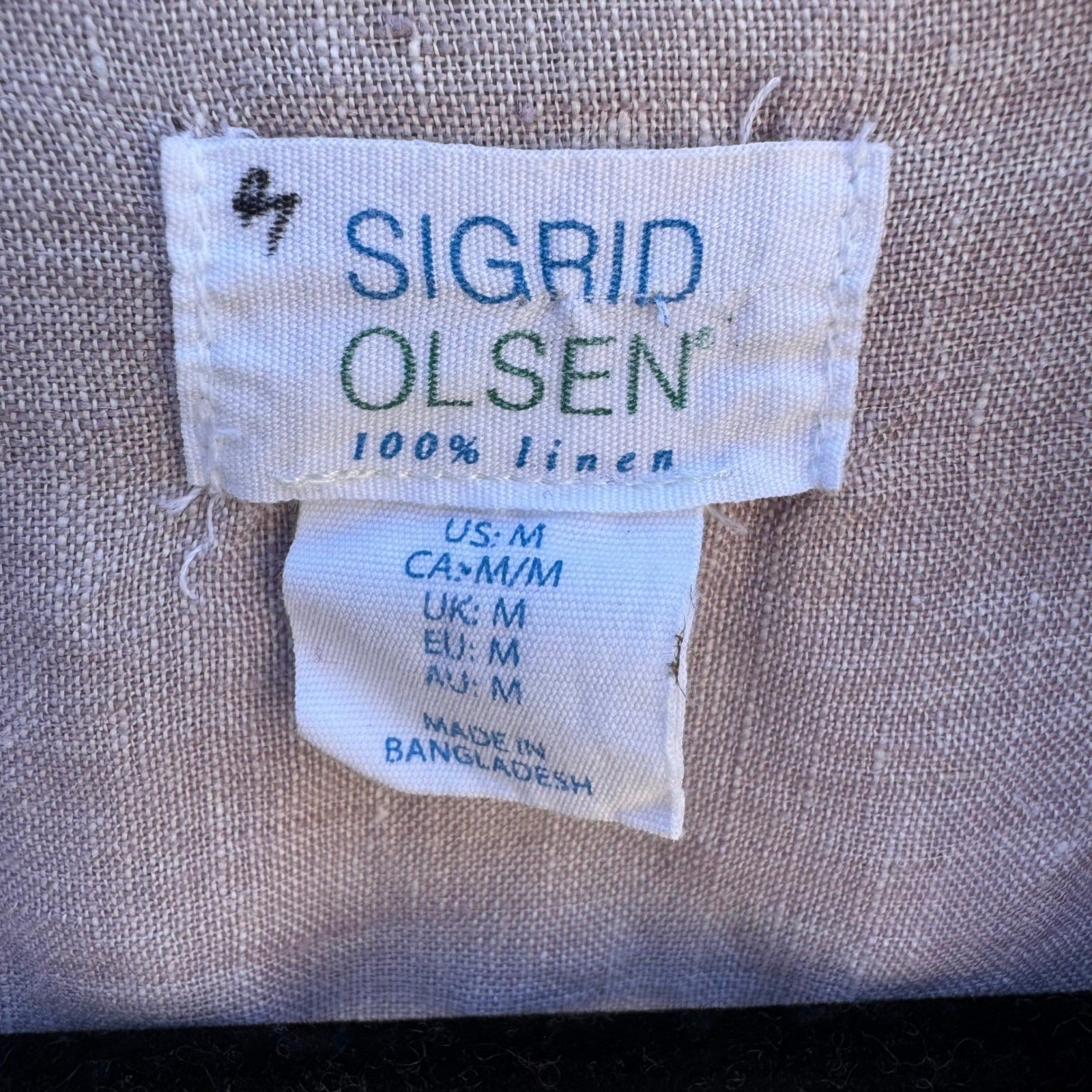 Sigrid Olsen 100% Linen Coastal Roll Tab Lagenlook Shirt Lavender Grey Womens M