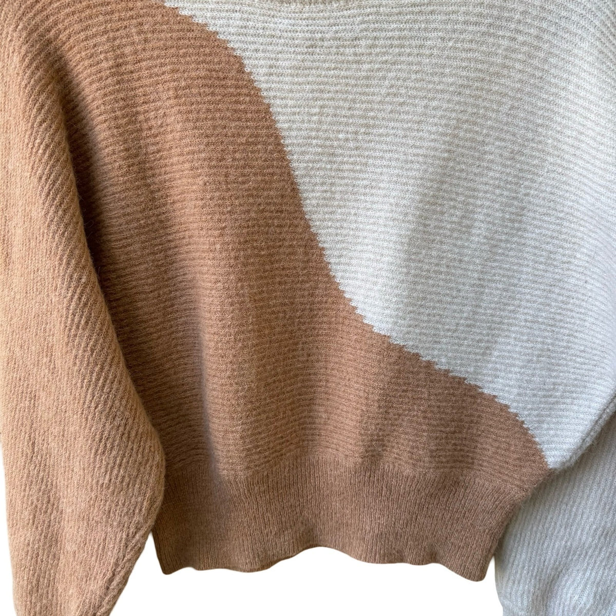 Lush Colorblock MInimalist Hygge Ribbed Knit Wool Blend Dolman Sleeve Sweater S