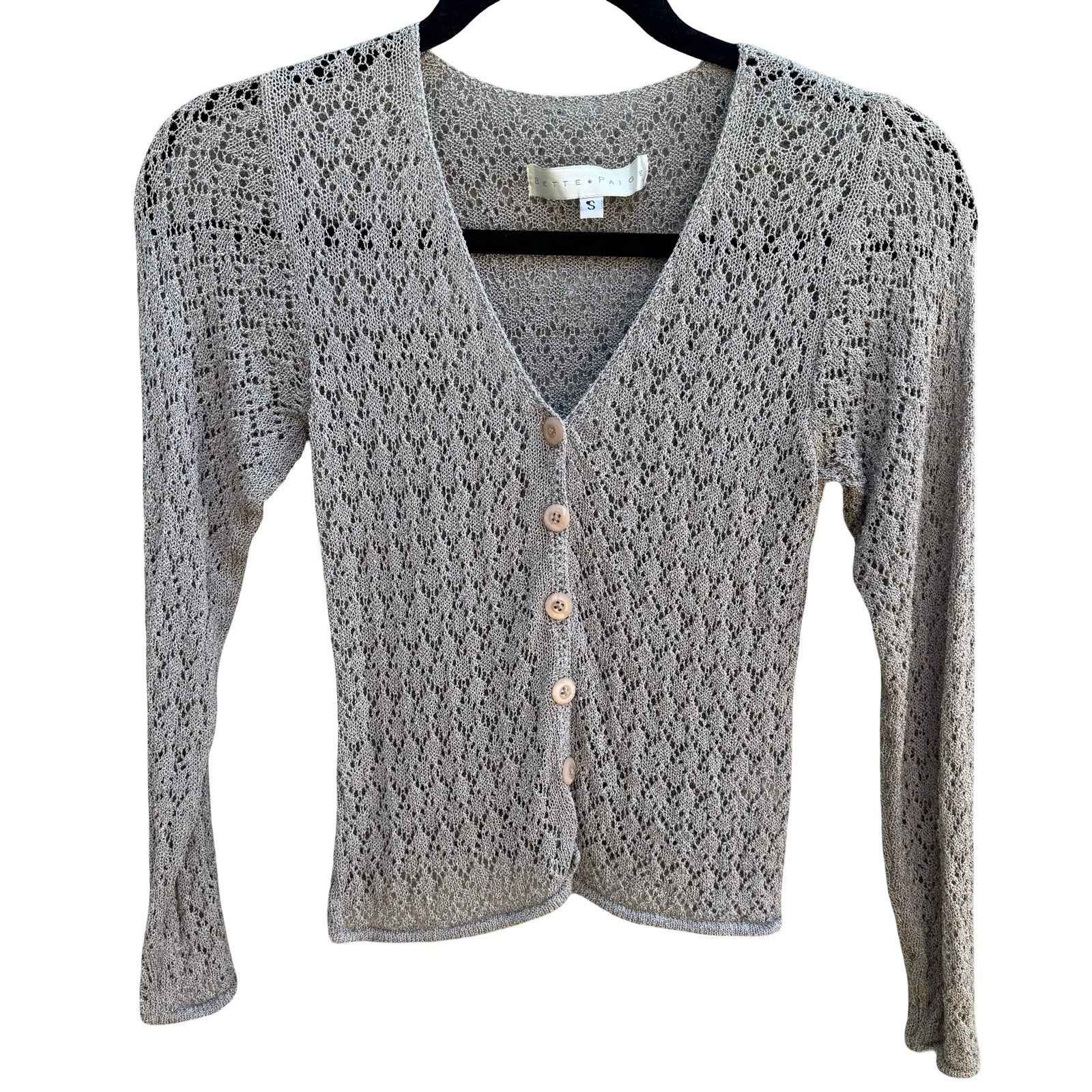 Bette Paige Y2K 90s Coquette Balletcore Fairycore Pointelle Knit Cardigan Grey S