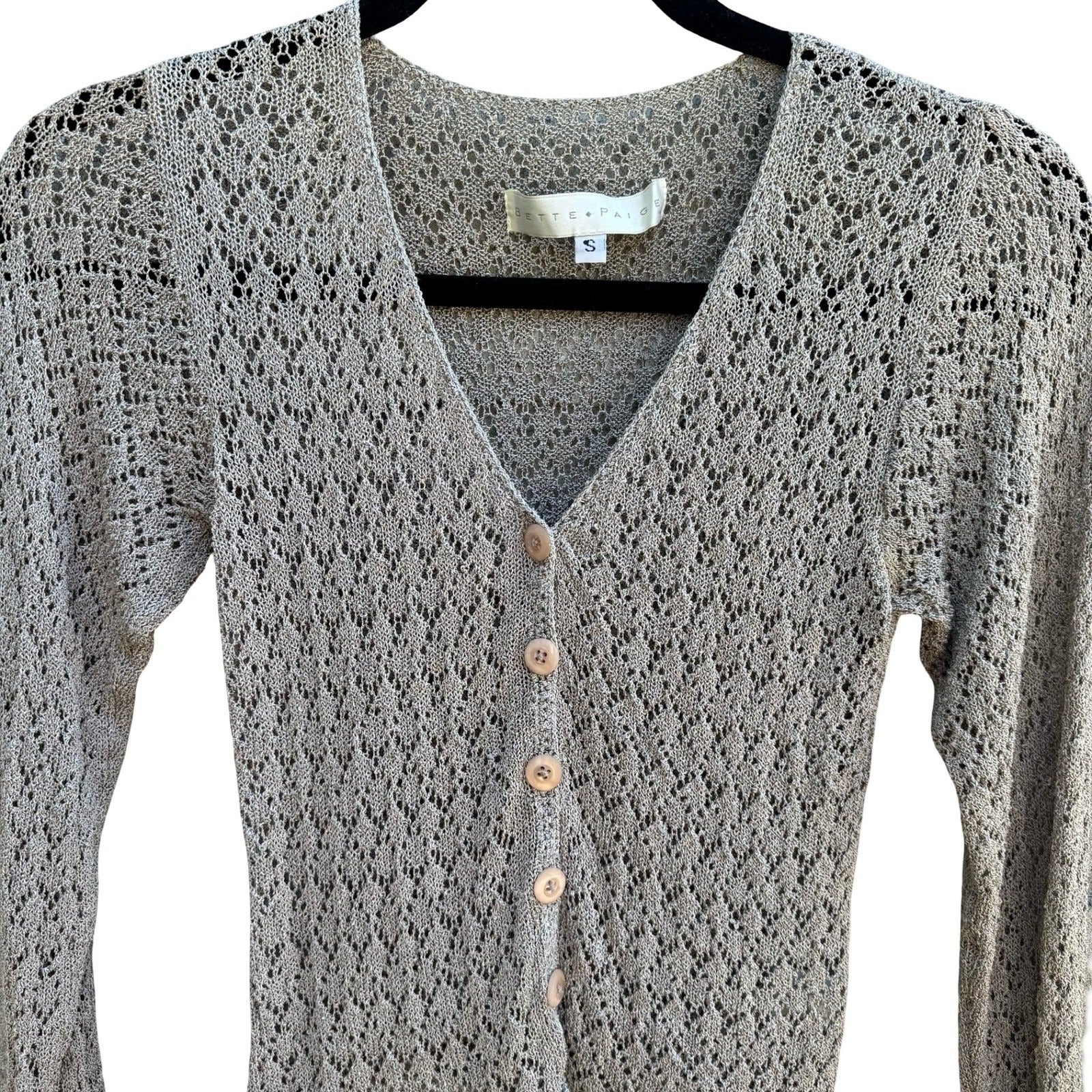 Bette Paige Y2K 90s Coquette Balletcore Fairycore Pointelle Knit Cardigan Grey S