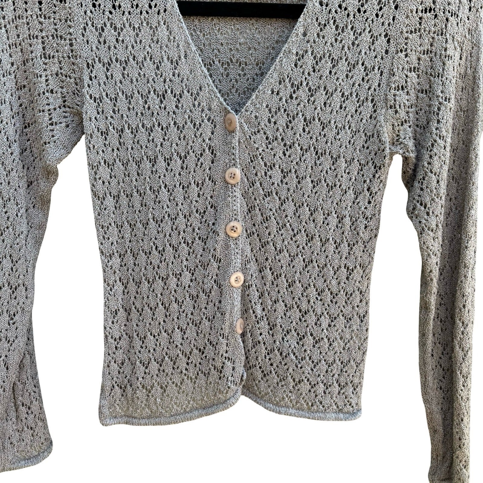 Bette Paige Y2K 90s Coquette Balletcore Fairycore Pointelle Knit Cardigan Grey S