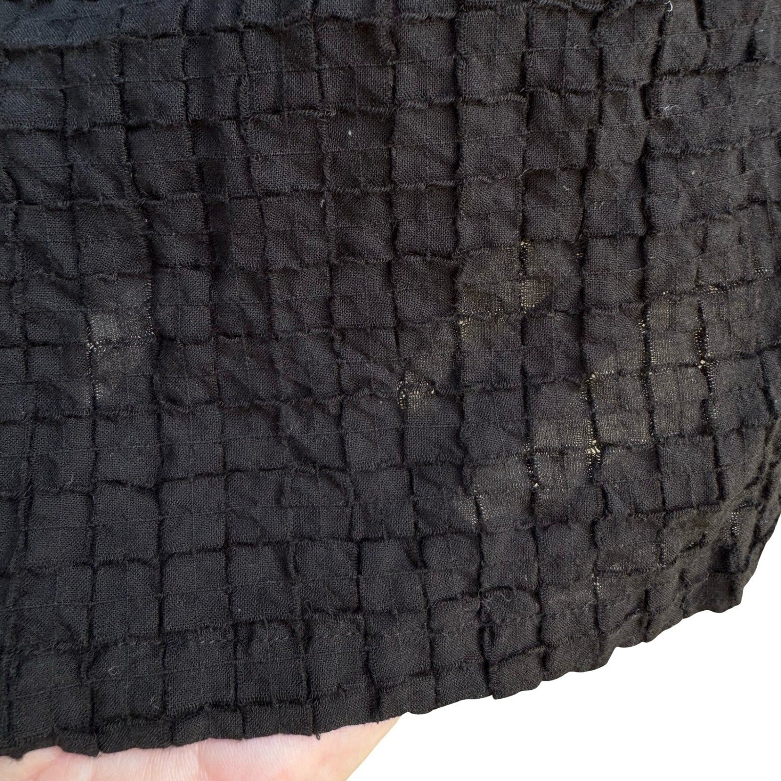 Eileen Fisher Minimalist Lagenlook Sustainable Waffle Grid Blouse Black Womens L