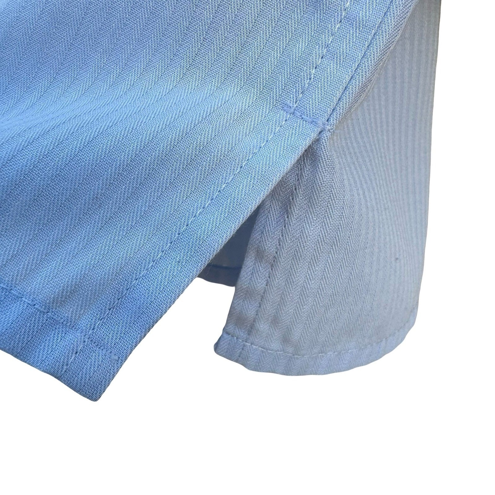 Lands End Womens 16 Light Blue Herringbone Stripe 3/4 Sleeve Button Down Shirt
