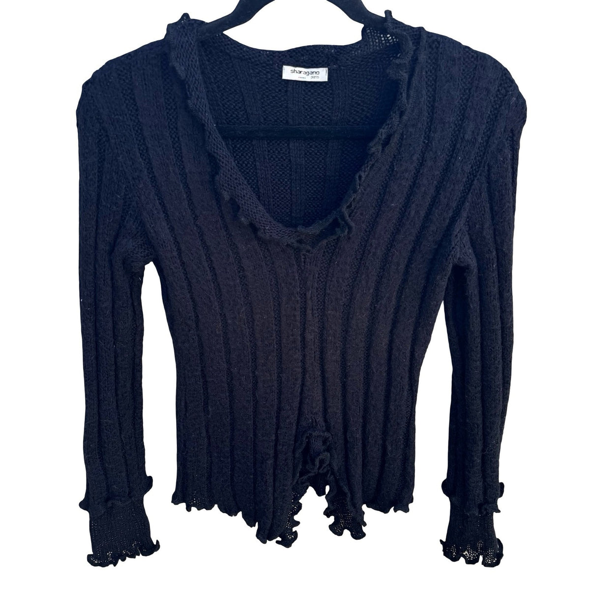 Sharagano Paris Y2K Whimsigoth Coquette Ribbed Ruffle Lettuce Edge Knit Top S
