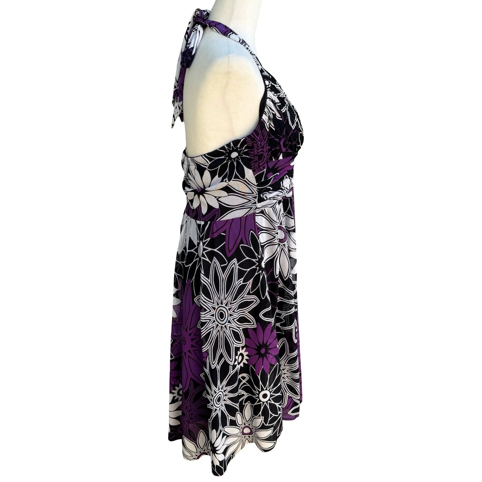 Sangria Y2K Tropical Floral Sunburst Cruise Wear Ruched Halter Midi Dress 14
