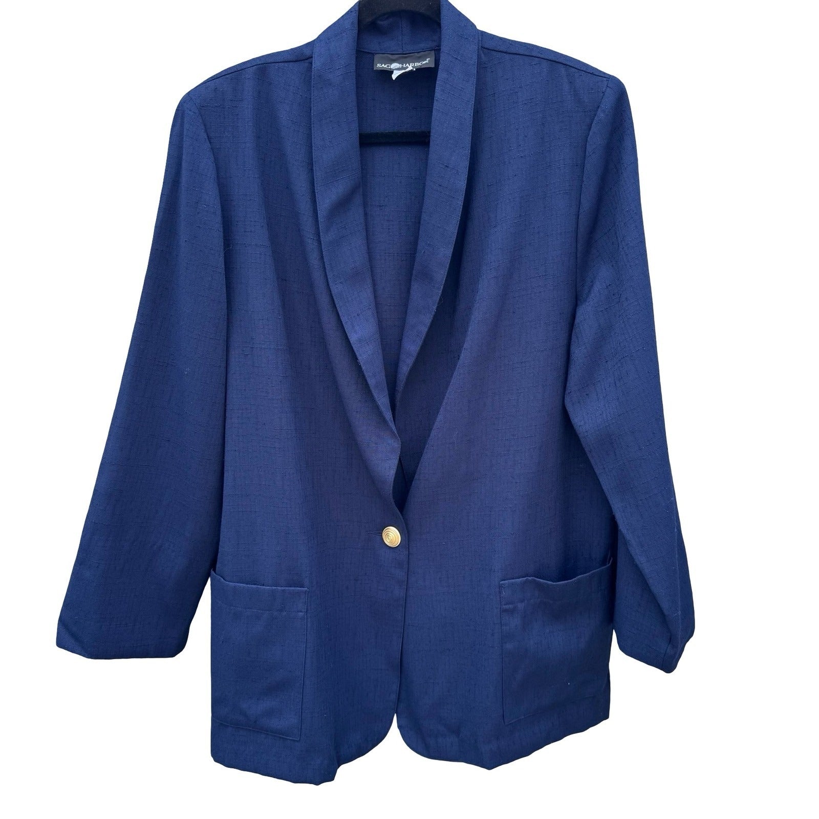 Sag Harbor Vintage Navy Shawl Collar Single Button Textured Jacket Blazer 16